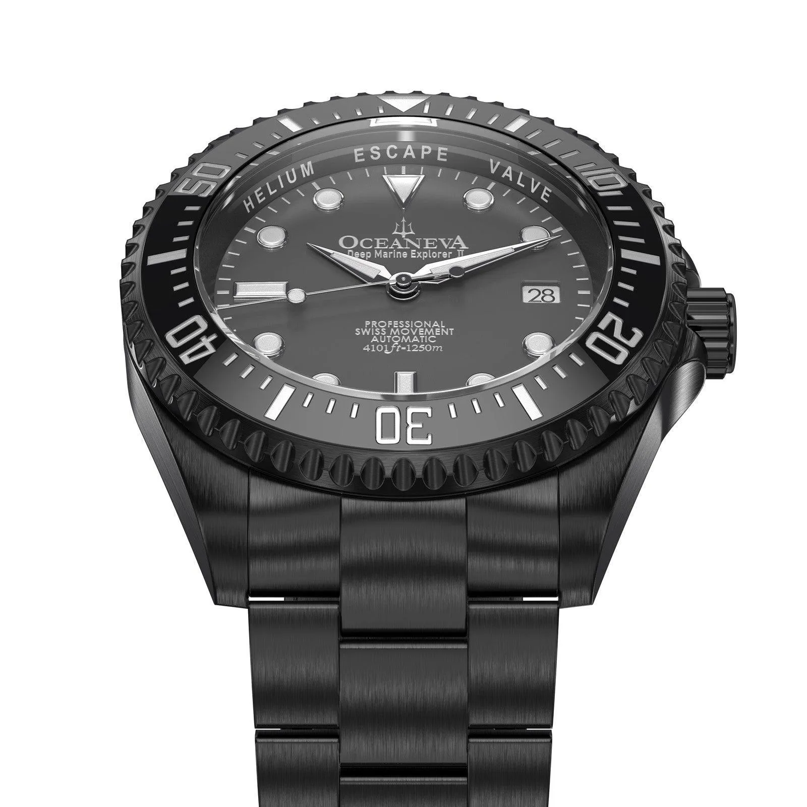 Oceaneva Men's Deep Marine Explorer II 1250M Pro Diver Watch Gray Dial Black IP