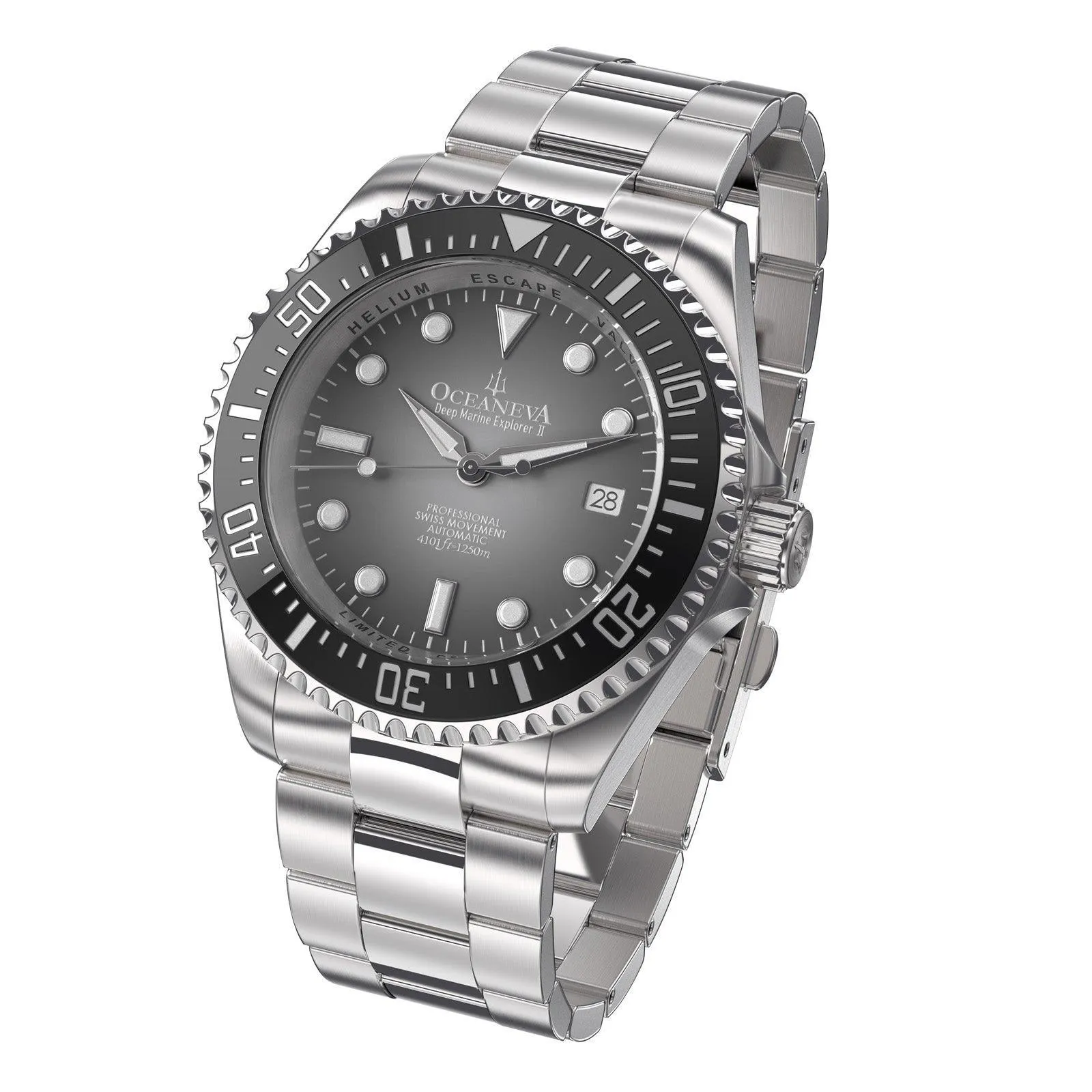 Oceaneva Men's Deep Marine Explorer II 1250M Pro Diver Watch Gray Fade Dial