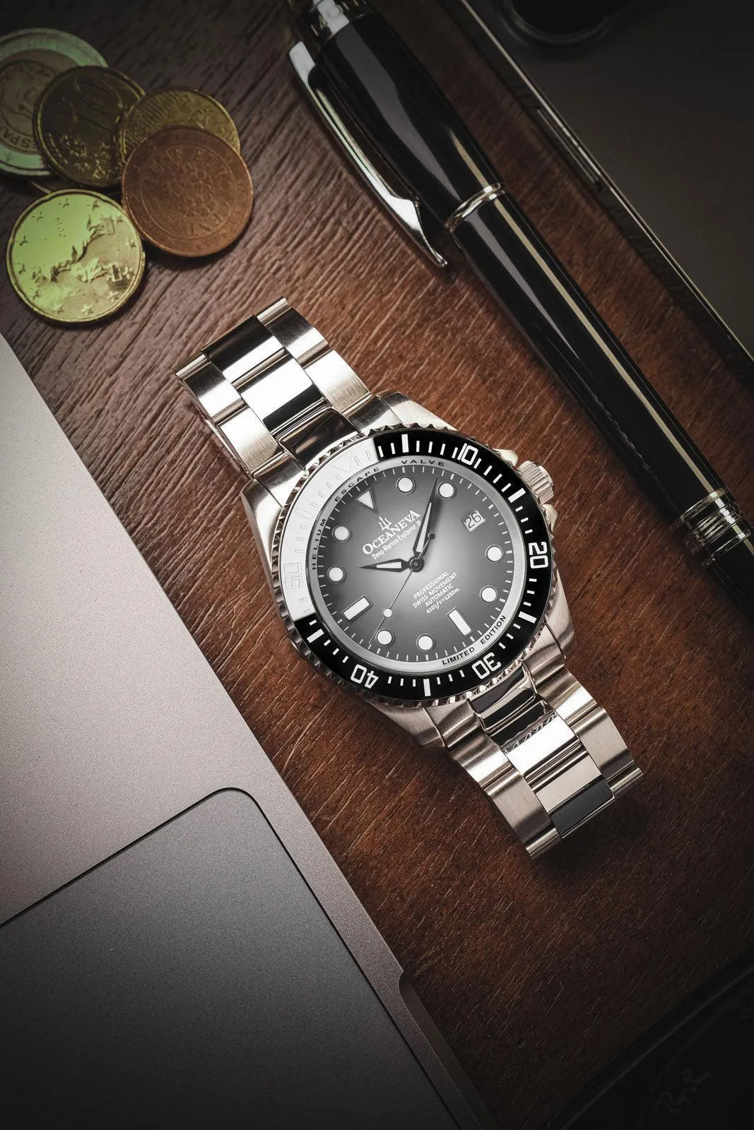Oceaneva Men's Deep Marine Explorer II 1250M Pro Diver Watch Gray Fade Dial