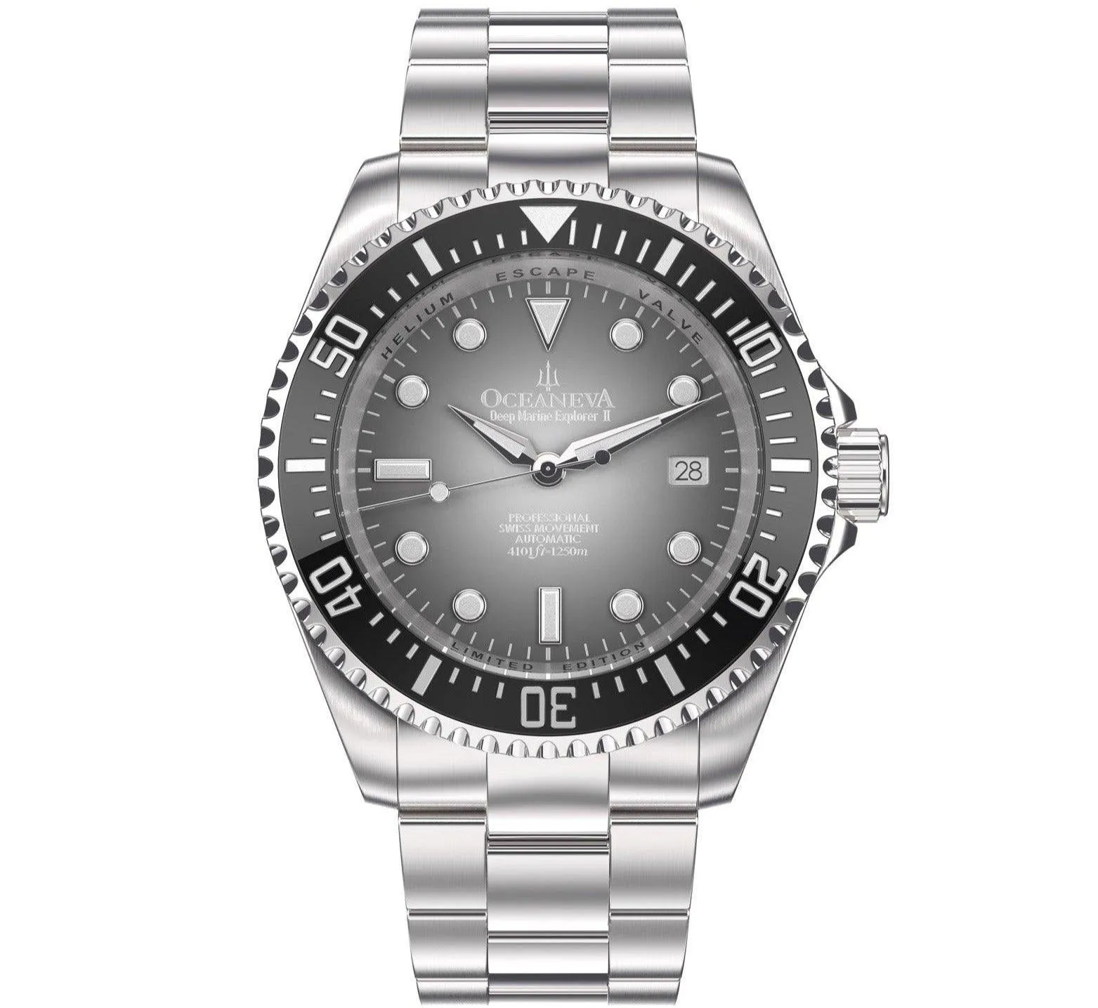 Oceaneva Men's Deep Marine Explorer II 1250M Pro Diver Watch Gray Fade Dial