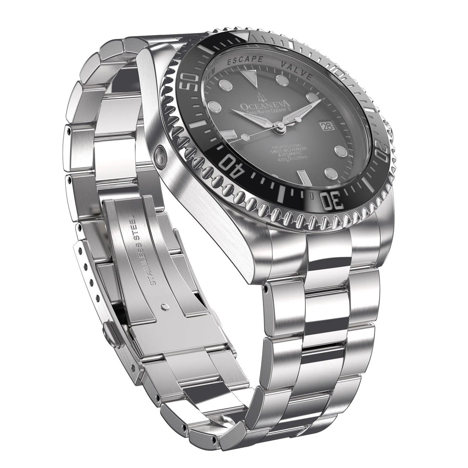 Oceaneva Men's Deep Marine Explorer II 1250M Pro Diver Watch Gray Fade Dial