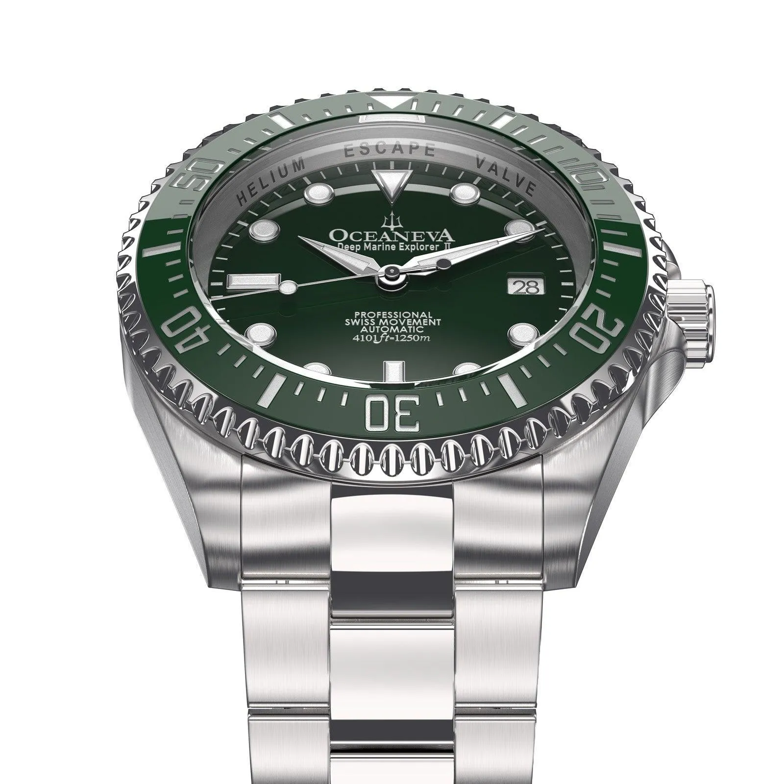 Oceaneva Men's Deep Marine Explorer II 1250M Pro Diver Watch Green and Green