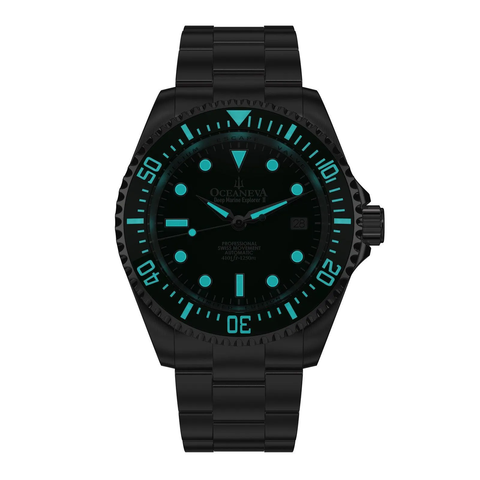 Oceaneva Men's Deep Marine Explorer II 1250M Pro Diver Watch Green and Green