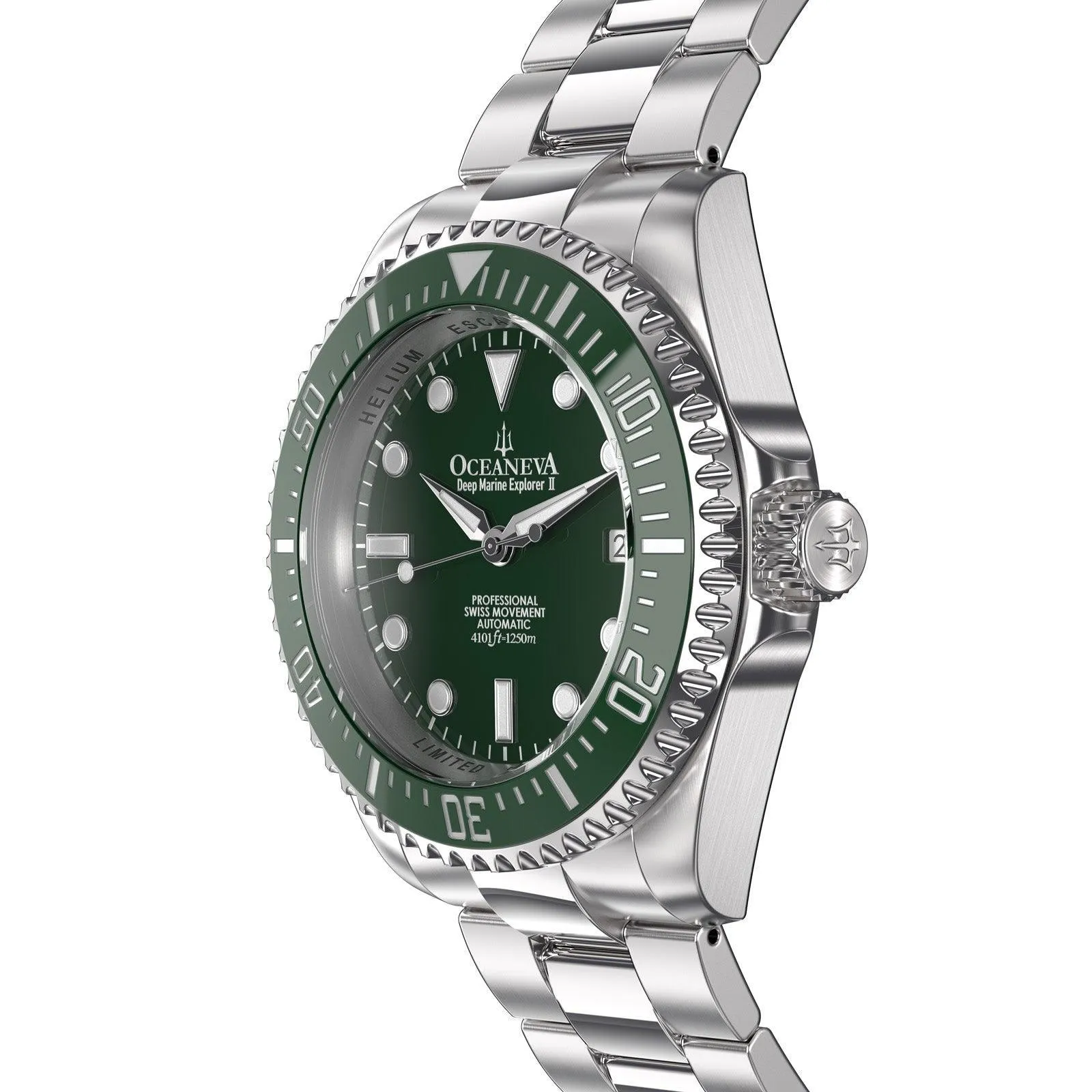 Oceaneva Men's Deep Marine Explorer II 1250M Pro Diver Watch Green and Green
