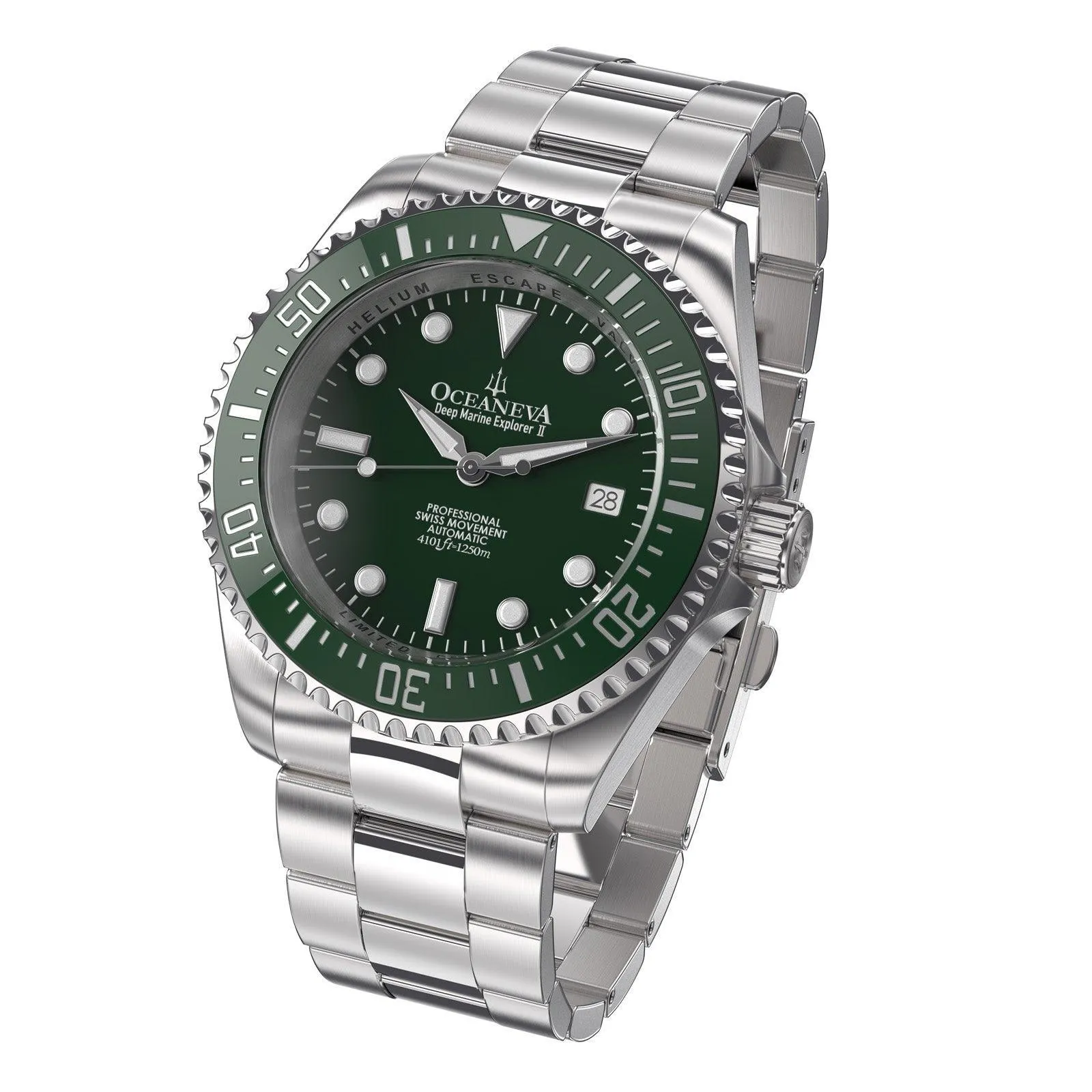 Oceaneva Men's Deep Marine Explorer II 1250M Pro Diver Watch Green and Green
