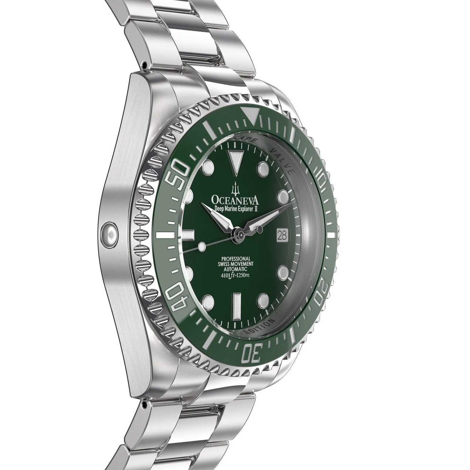 Oceaneva Men's Deep Marine Explorer II 1250M Pro Diver Watch Green and Green