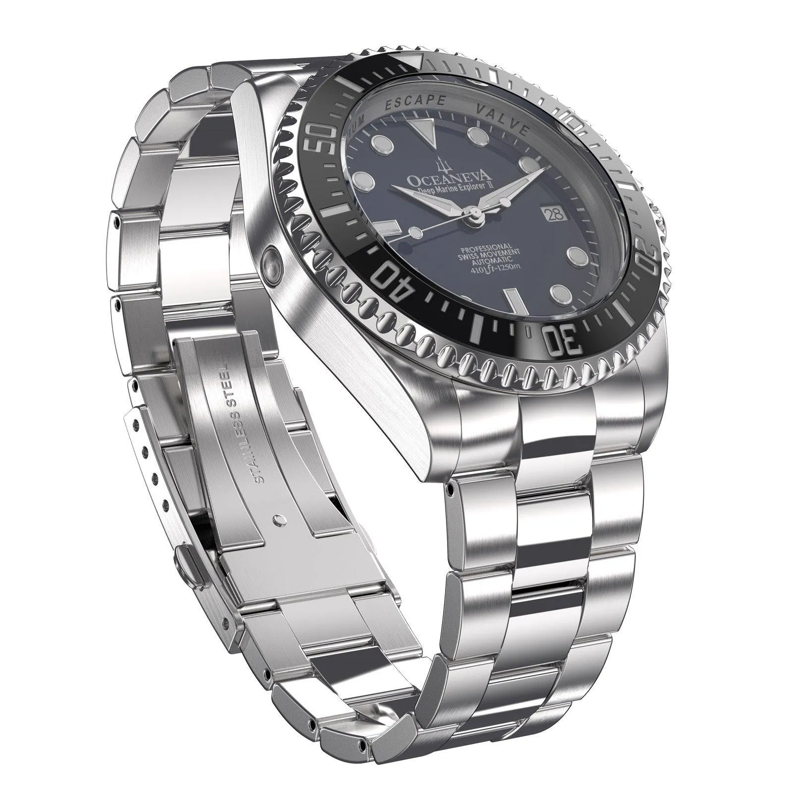 Oceaneva Men's Deep Marine Explorer II 1250M Pro Diver Watch Navy Blue