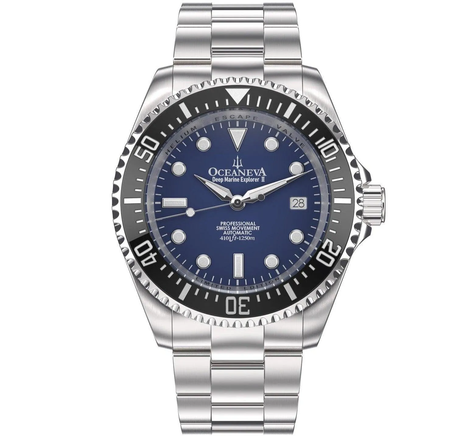 Oceaneva Men's Deep Marine Explorer II 1250M Pro Diver Watch Navy Blue