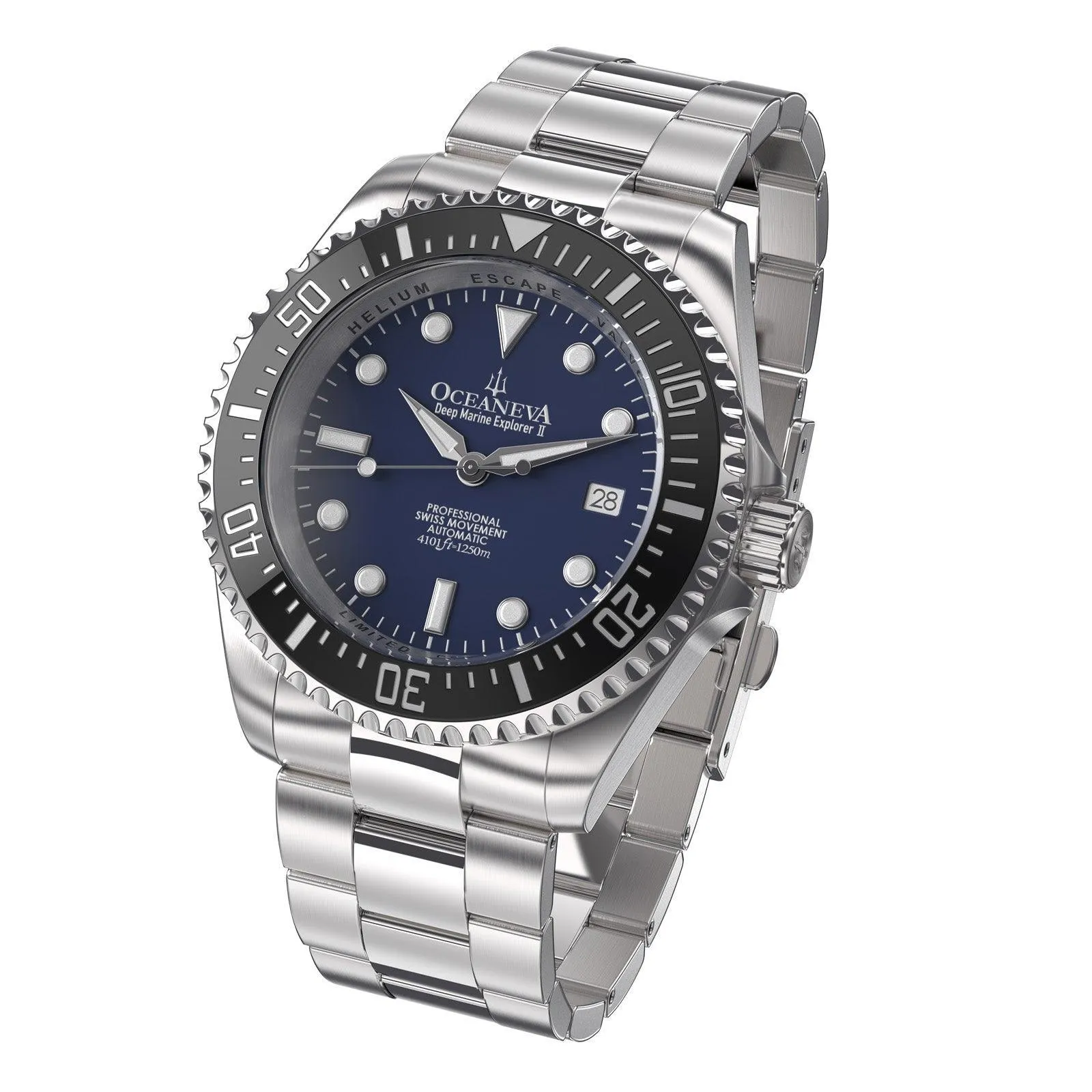 Oceaneva Men's Deep Marine Explorer II 1250M Pro Diver Watch Navy Blue