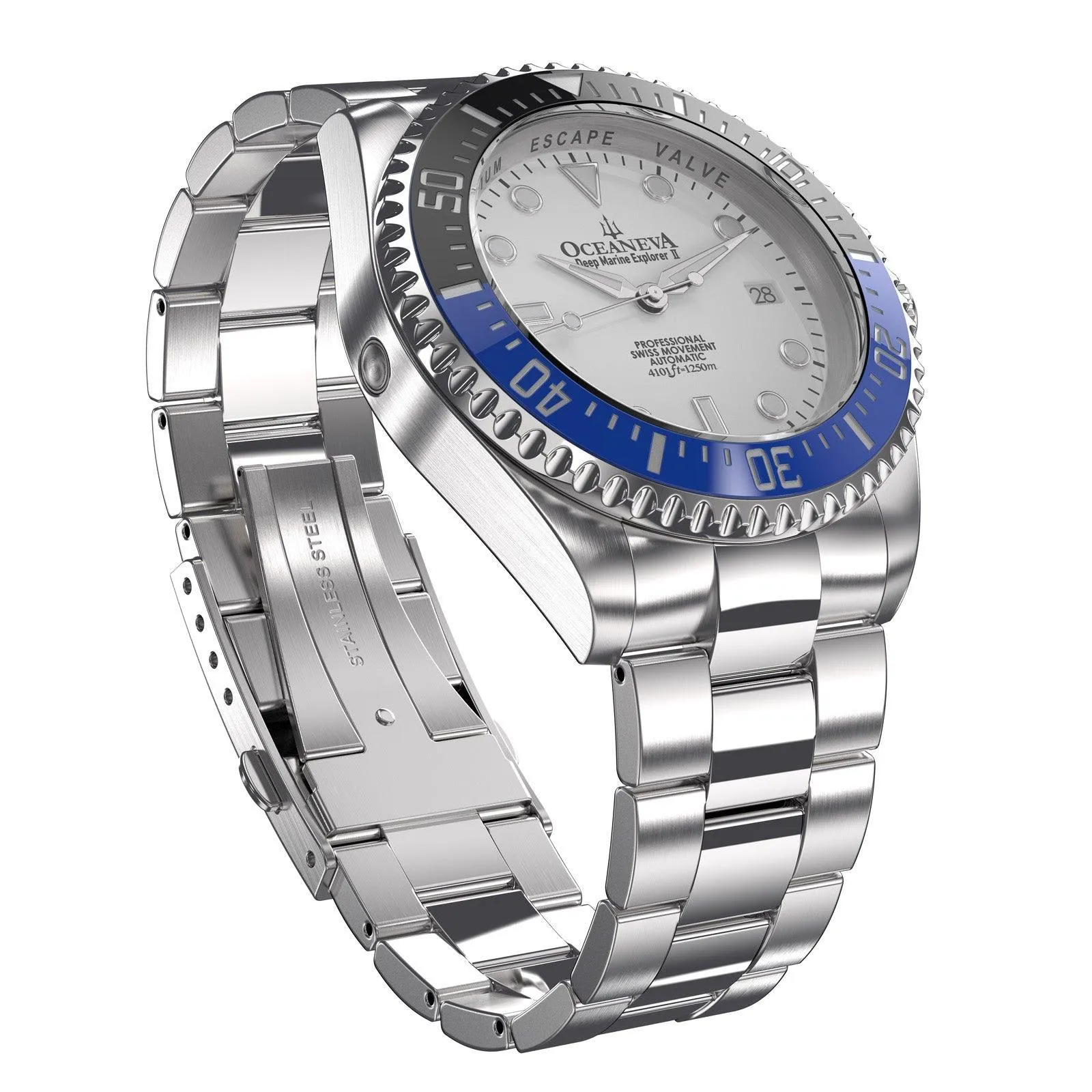 Oceaneva Men's Deep Marine Explorer II 1250M Pro Diver Watch White Dial