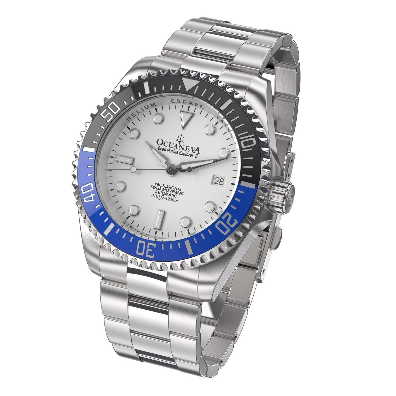 Oceaneva Men's Deep Marine Explorer II 1250M Pro Diver Watch White Dial