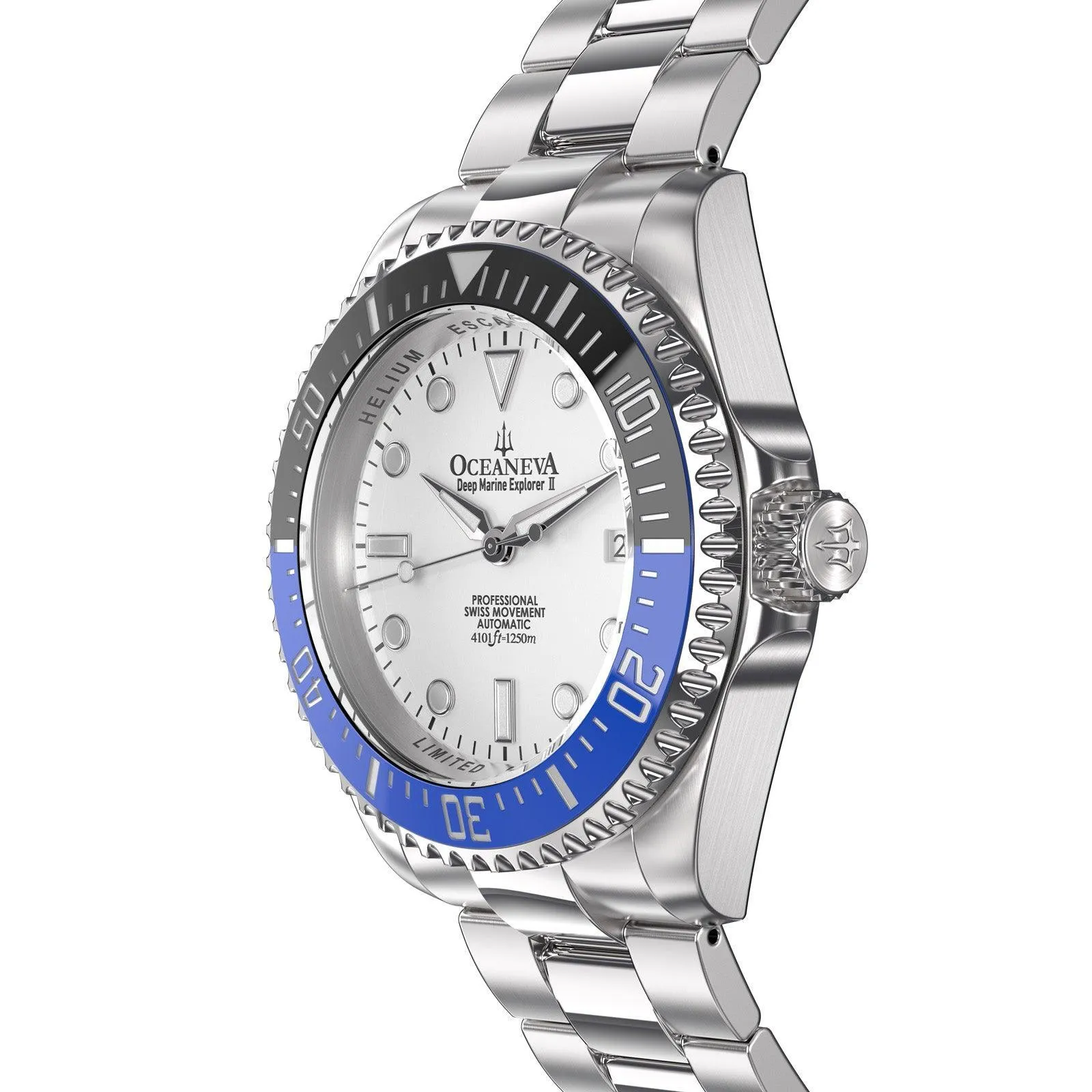 Oceaneva Men's Deep Marine Explorer II 1250M Pro Diver Watch White Dial