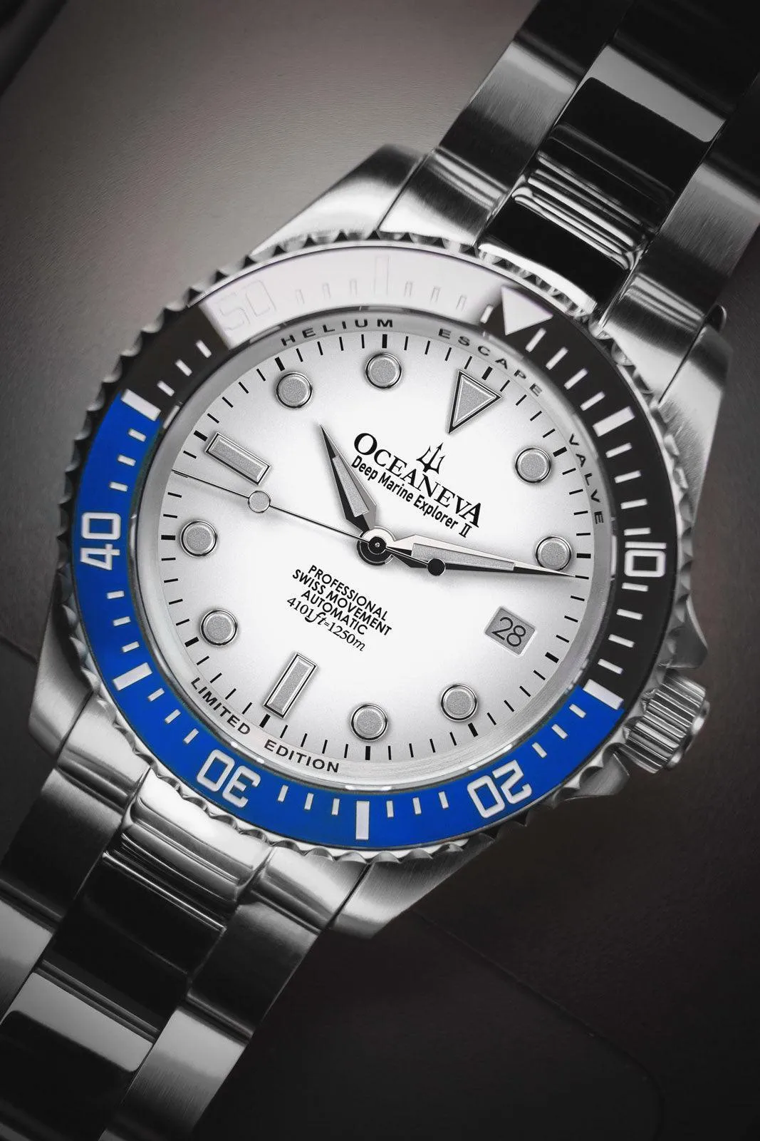 Oceaneva Men's Deep Marine Explorer II 1250M Pro Diver Watch White Dial