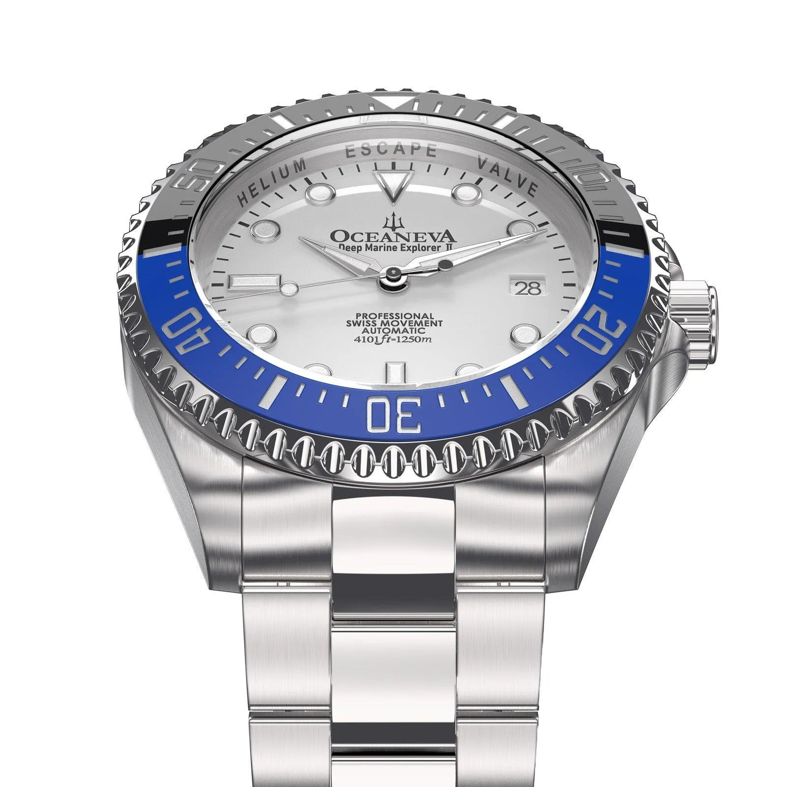 Oceaneva Men's Deep Marine Explorer II 1250M Pro Diver Watch White Dial