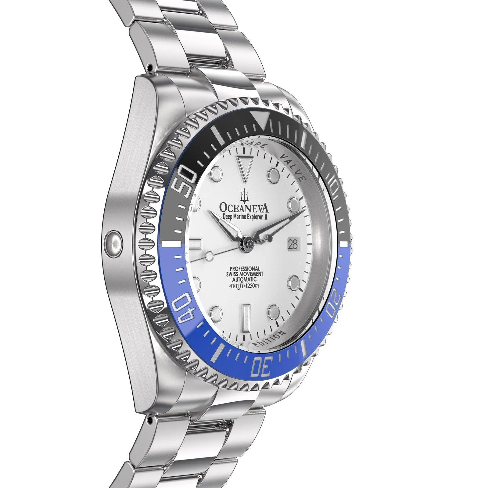 Oceaneva Men's Deep Marine Explorer II 1250M Pro Diver Watch White Dial