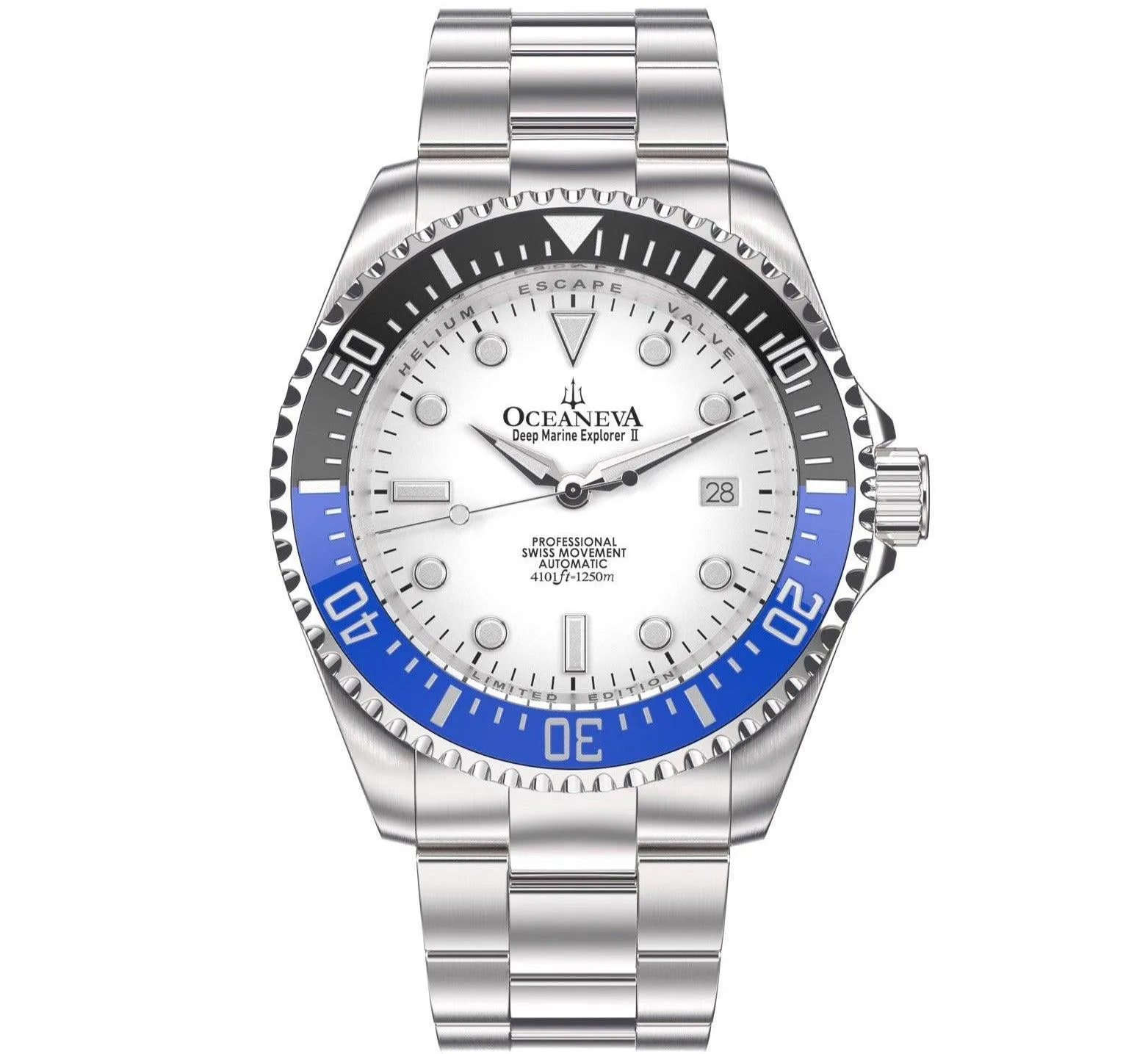 Oceaneva Men's Deep Marine Explorer II 1250M Pro Diver Watch White Dial
