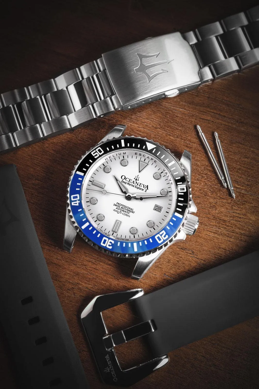 Oceaneva Men's Deep Marine Explorer II 1250M Pro Diver Watch White Dial