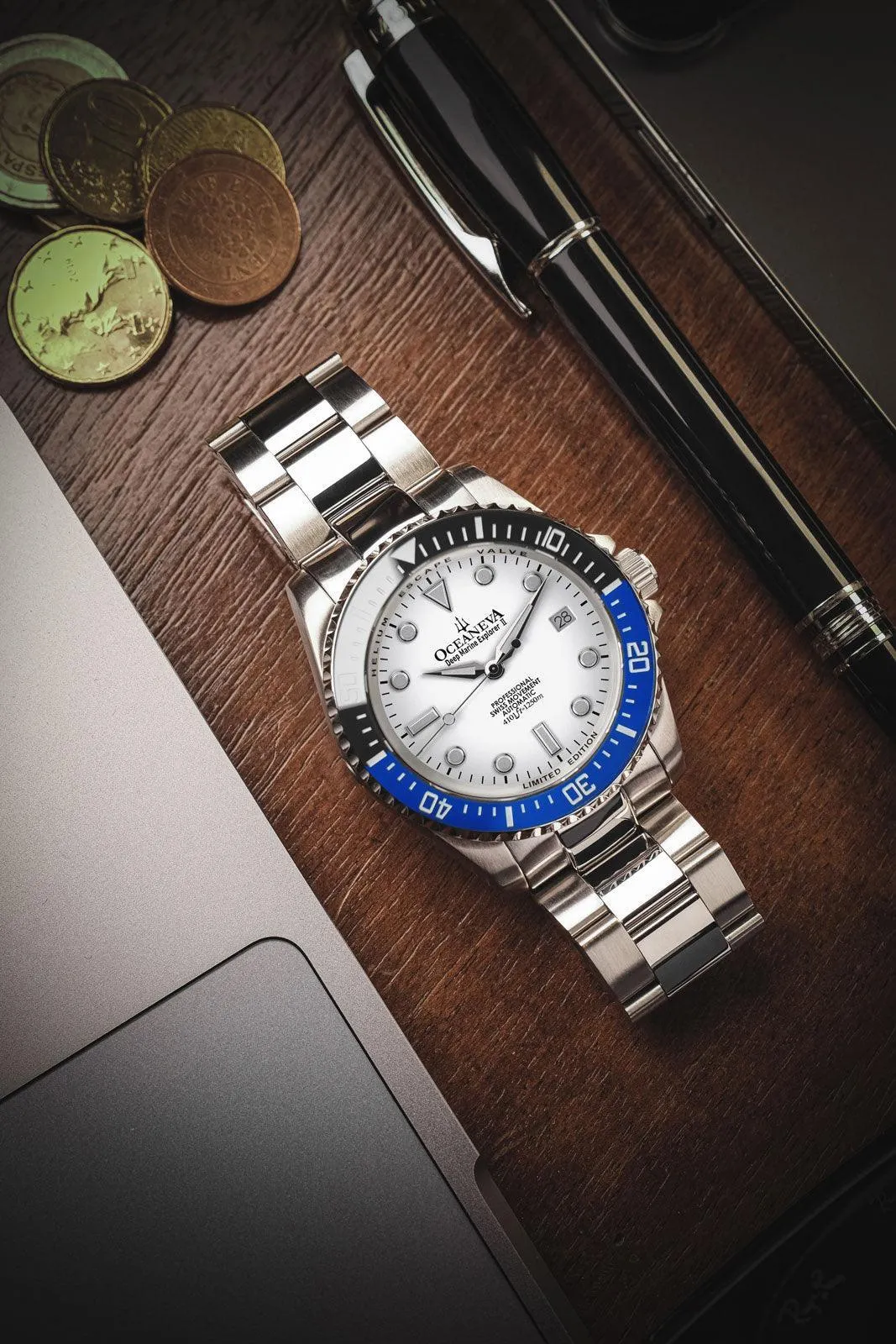 Oceaneva Men's Deep Marine Explorer II 1250M Pro Diver Watch White Dial