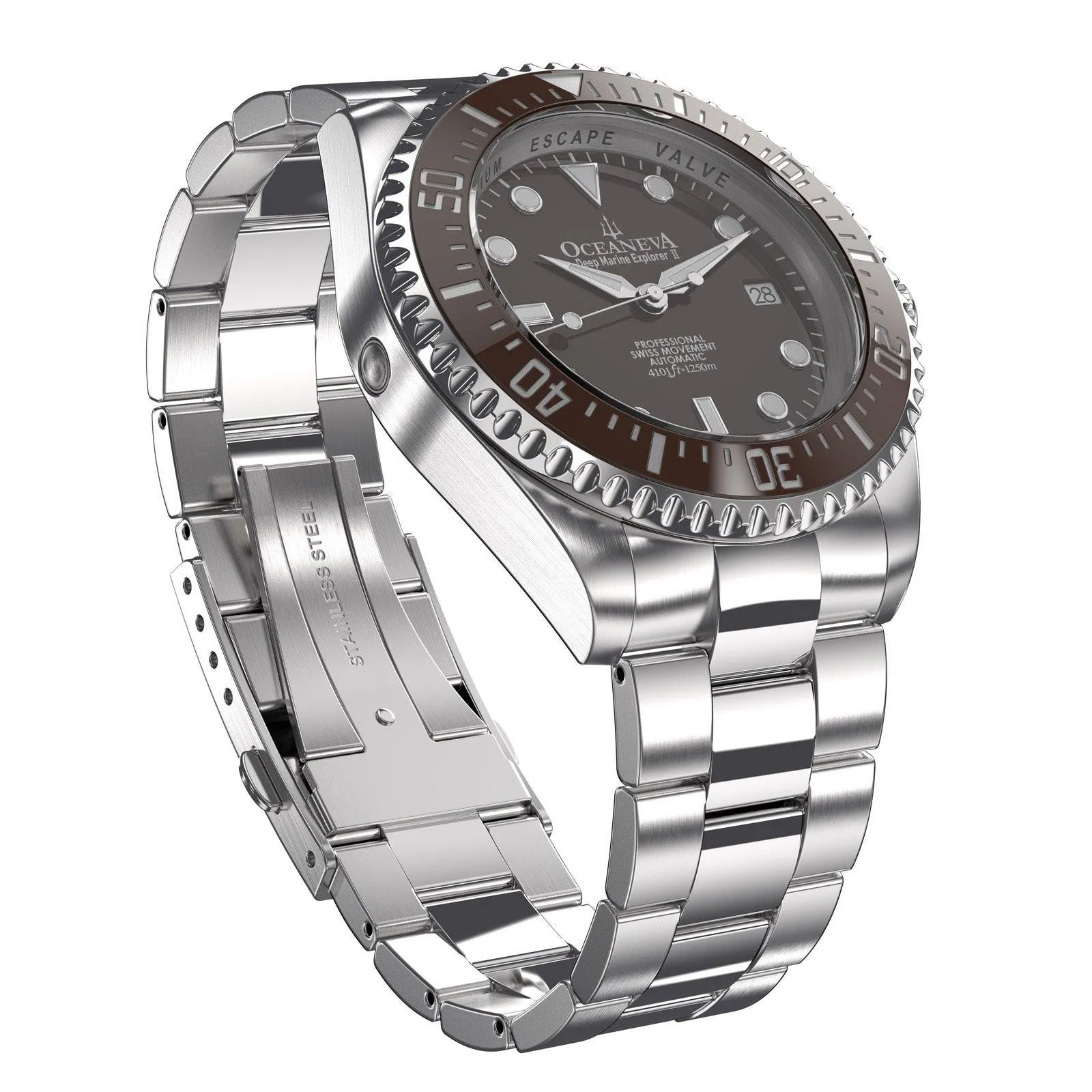 Oceaneva Men's Deep Marine Explorer II1250M Pro Diver Watch Brown