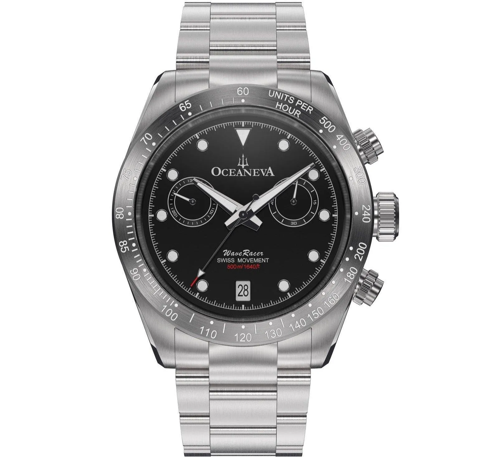 Oceaneva Men's WaveRacer™ 500M Pro Diver Black Dial Steel Bezel Chronograph Watch