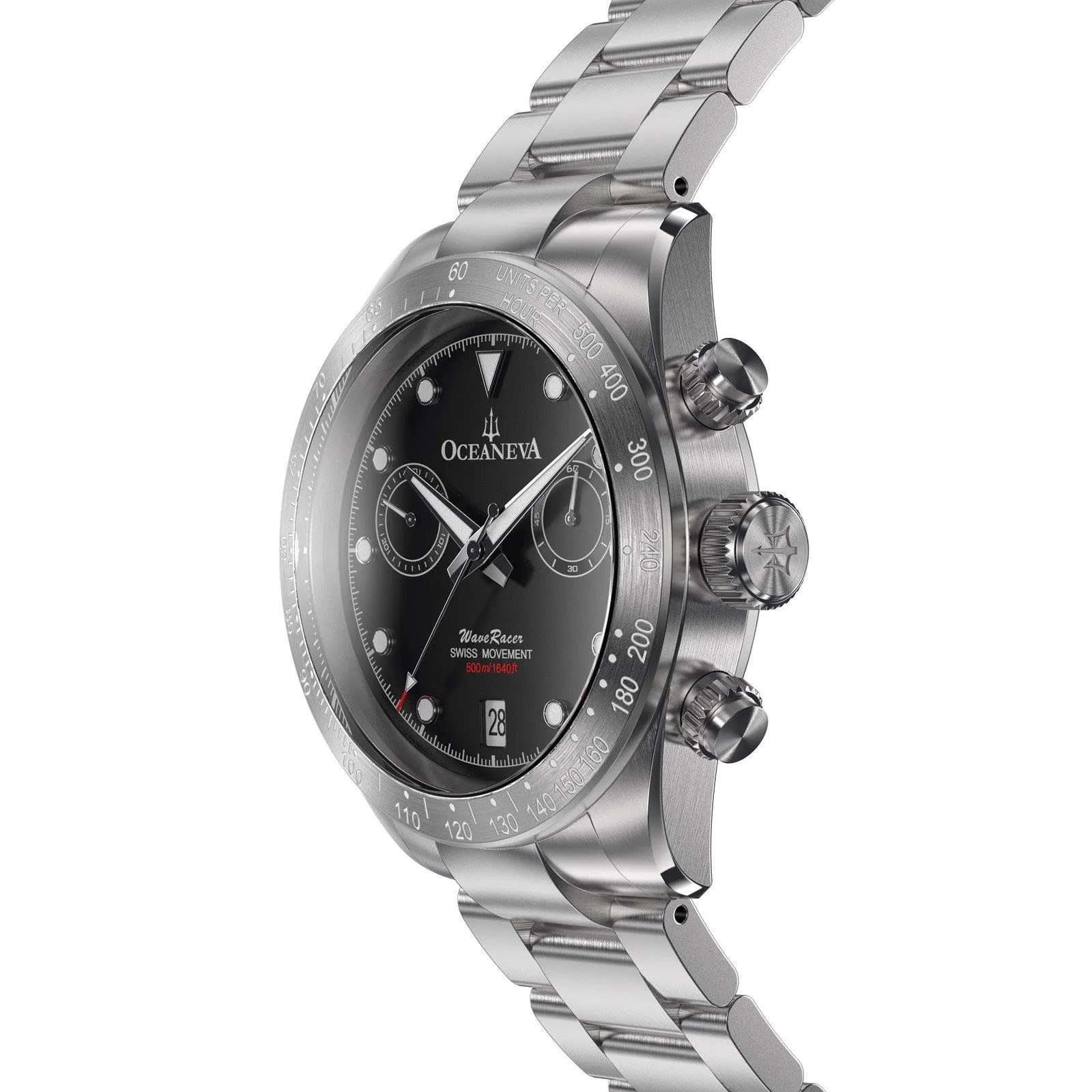 Oceaneva Men's WaveRacer™ 500M Pro Diver Black Dial Steel Bezel Chronograph Watch