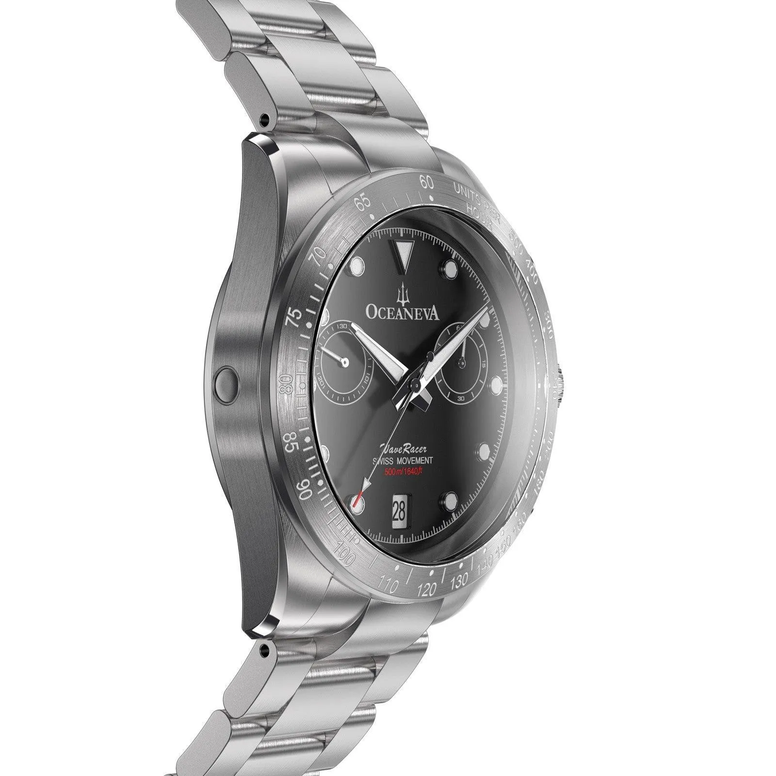 Oceaneva Men's WaveRacer™ 500M Pro Diver Black Dial Steel Bezel Chronograph Watch