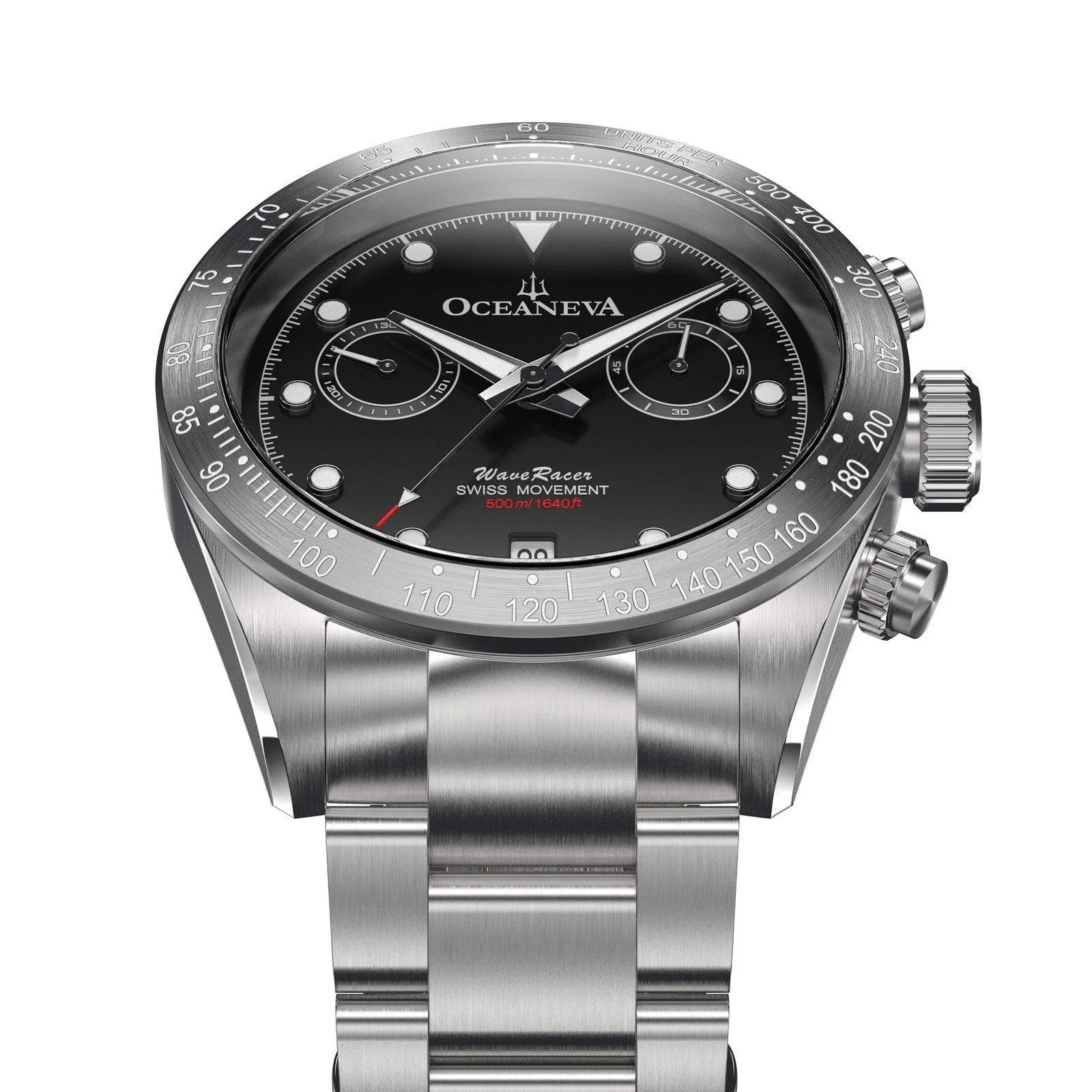 Oceaneva Men's WaveRacer™ 500M Pro Diver Black Dial Steel Bezel Chronograph Watch