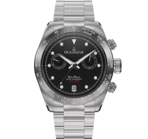 Oceaneva Men's WaveRacer™ 500M Pro Diver Black Dial Steel Bezel Chronograph Watch