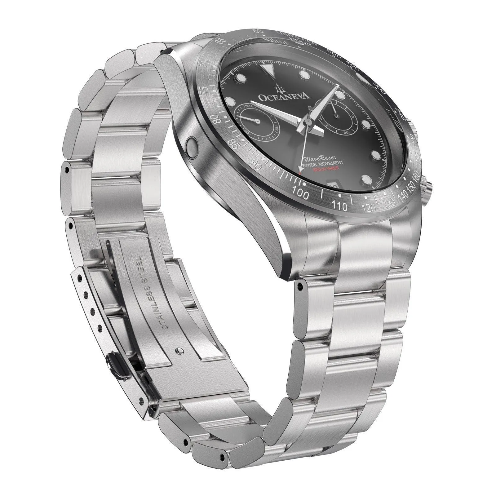 Oceaneva Men's WaveRacer™ 500M Pro Diver Black Dial Steel Bezel Chronograph Watch