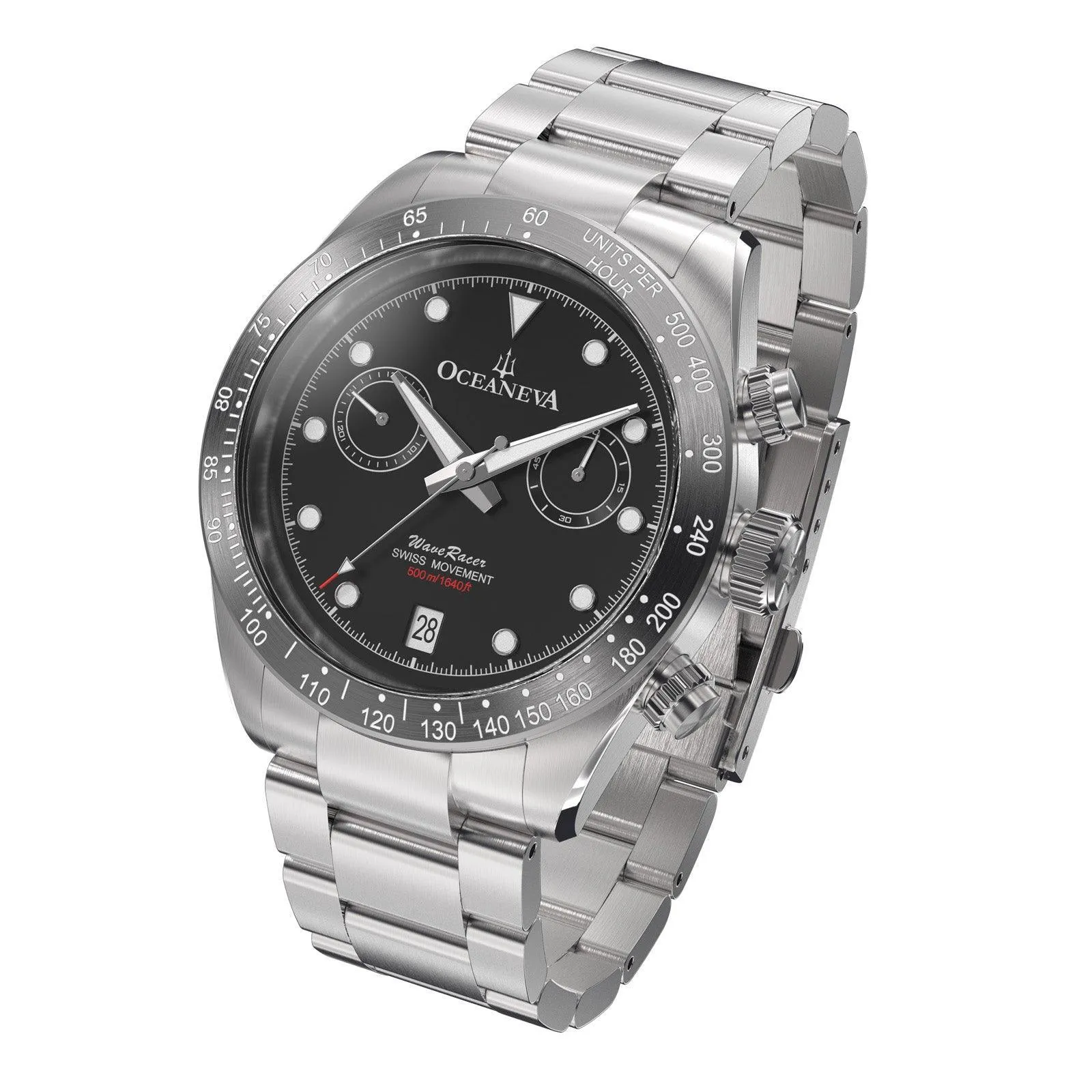 Oceaneva Men's WaveRacer™ 500M Pro Diver Black Dial Steel Bezel Chronograph Watch