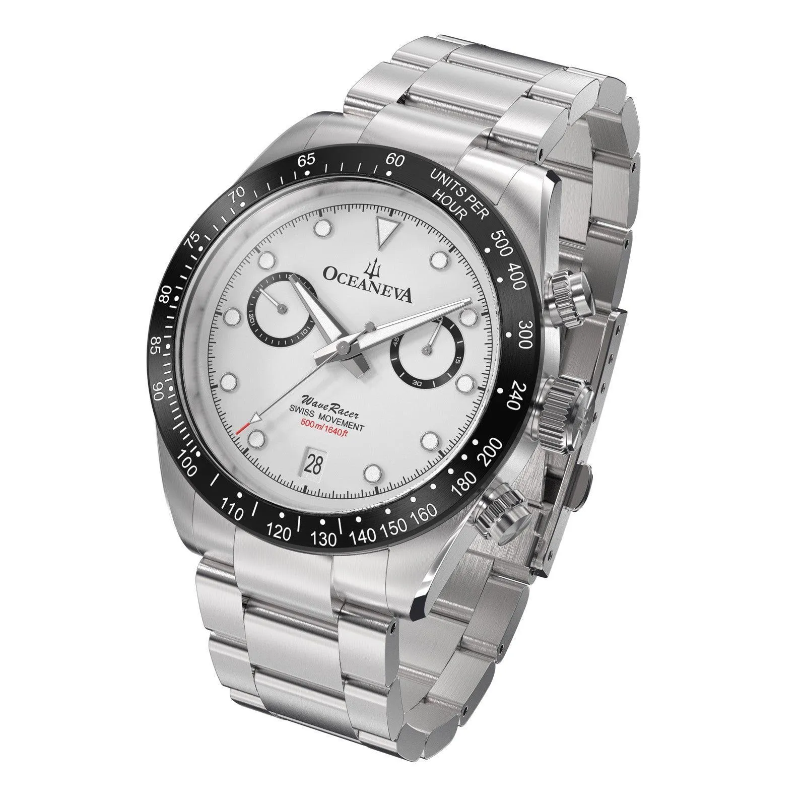 Oceaneva Men's WaveRacer™ 500M Pro Diver White Dial Panda Chronograph Watch