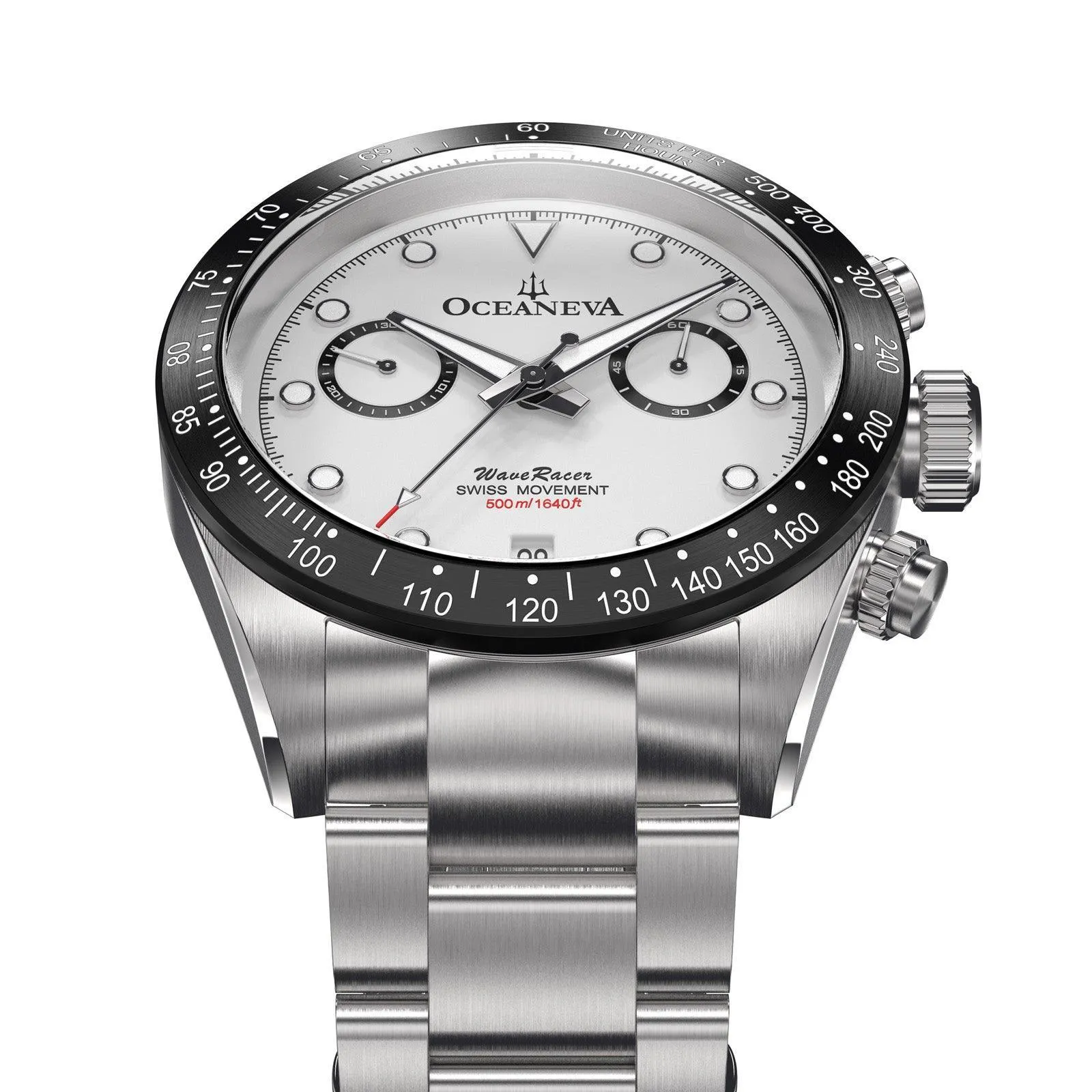 Oceaneva Men's WaveRacer™ 500M Pro Diver White Dial Panda Chronograph Watch