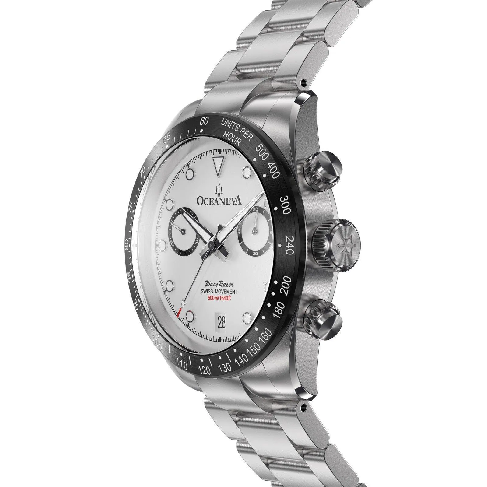 Oceaneva Men's WaveRacer™ 500M Pro Diver White Dial Panda Chronograph Watch