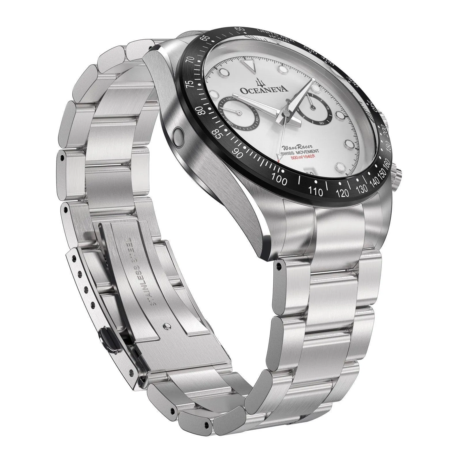 Oceaneva Men's WaveRacer™ 500M Pro Diver White Dial Panda Chronograph Watch