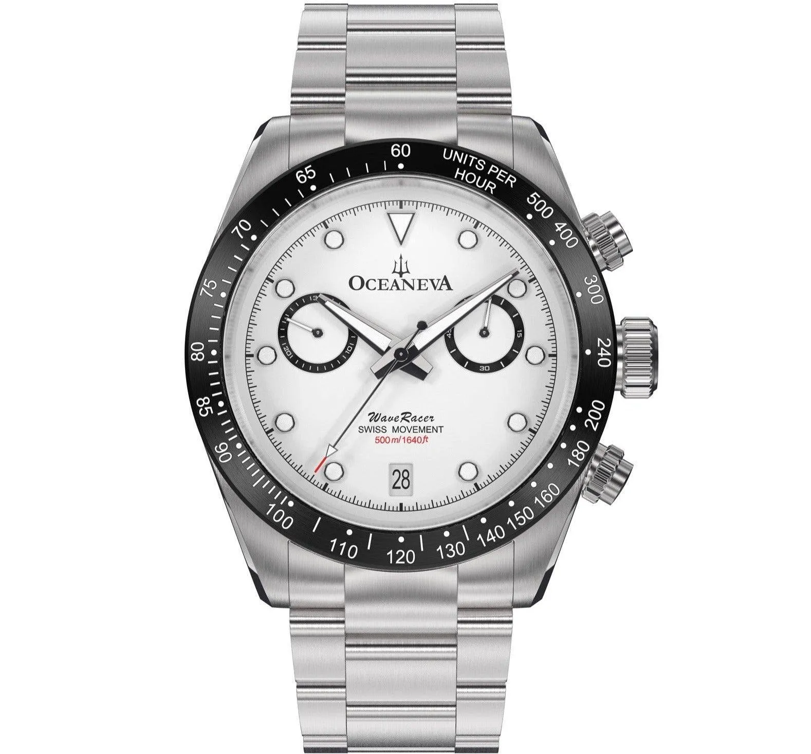 Oceaneva Men's WaveRacer™ 500M Pro Diver White Dial Panda Chronograph Watch