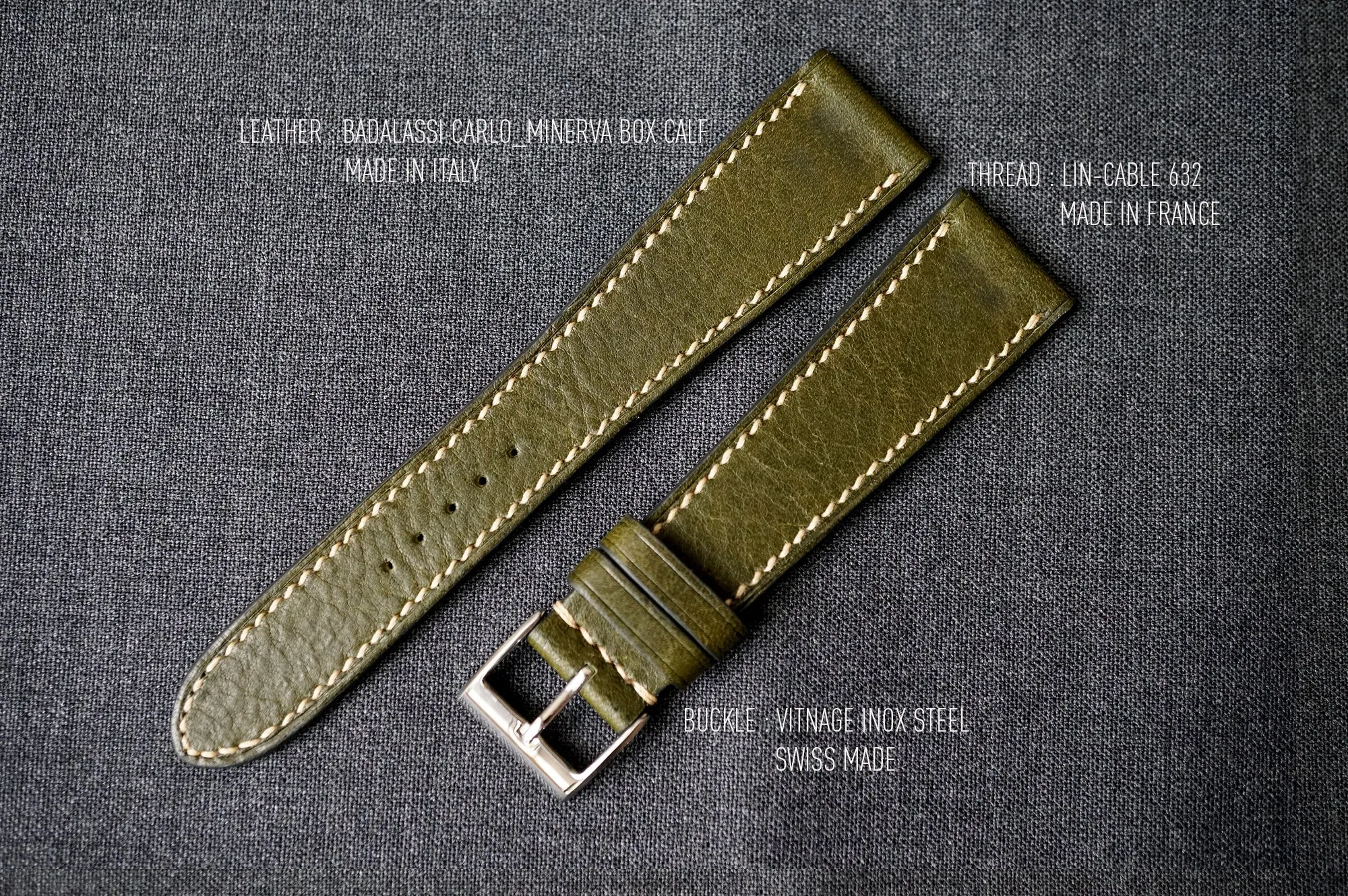 OLIVE GREEN BOX CALF CUSTOM MADE STRAP