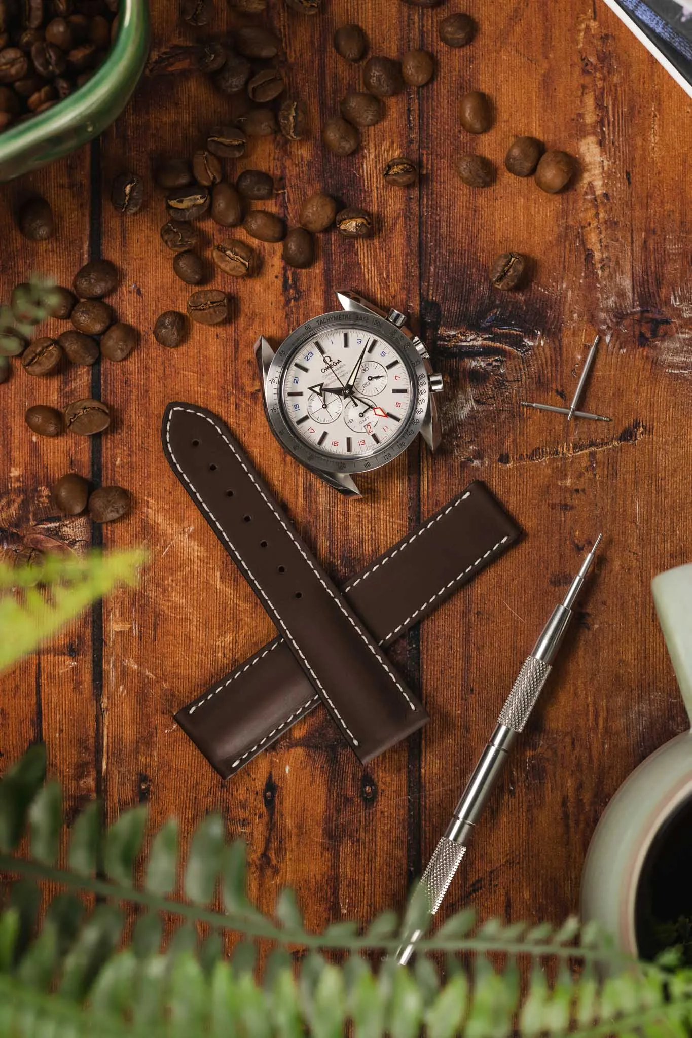 OMEGA 98000150 Calfskin Leather 21mm Deployment Watch Strap - BROWN