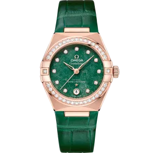 Omega Constellation 29 mm, Sedna™ gold on leather strap