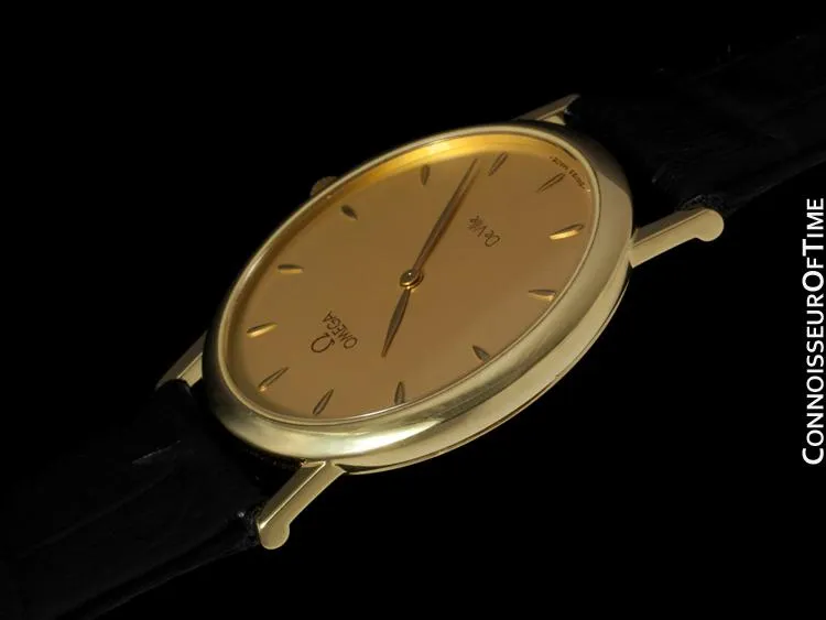 Omega De Ville Mens Midsize Dress Watch, Mint Condition - 18K Gold