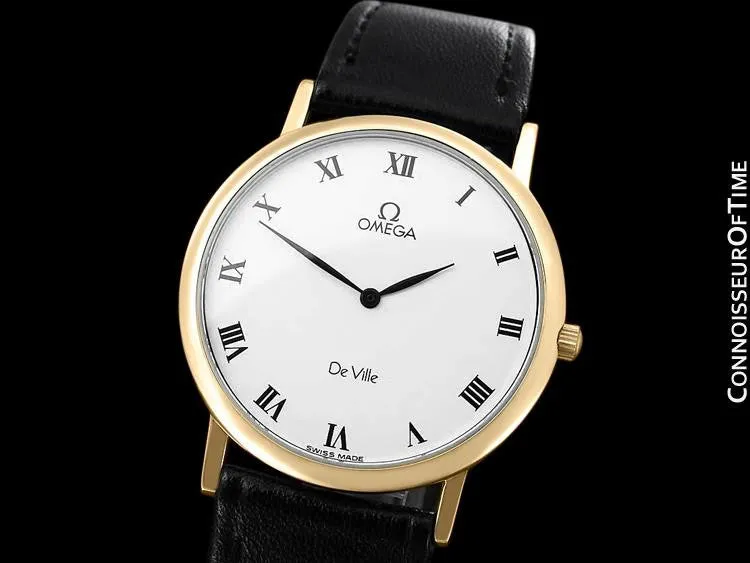 Omega De Ville Mens Midsize Ultra Thin Dress Watch - Near New Old Stock - 18K Gold