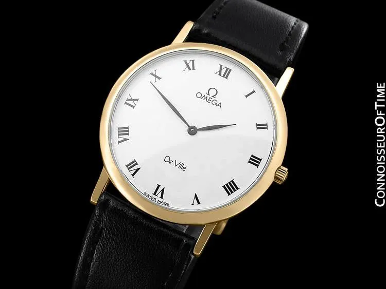 Omega De Ville Mens Midsize Ultra Thin Dress Watch - Near New Old Stock - 18K Gold
