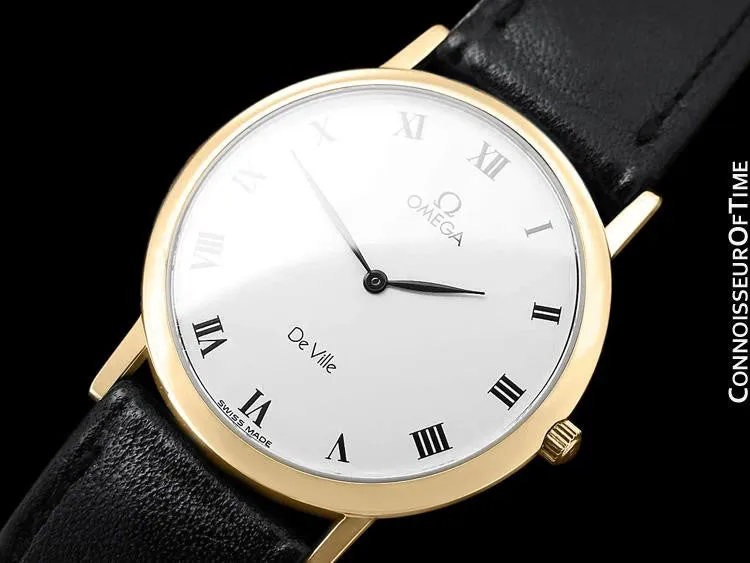 Omega De Ville Mens Midsize Ultra Thin Dress Watch - Near New Old Stock - 18K Gold