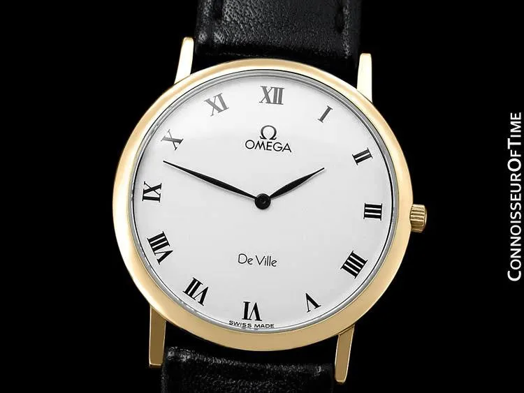 Omega De Ville Mens Midsize Ultra Thin Dress Watch - Near New Old Stock - 18K Gold