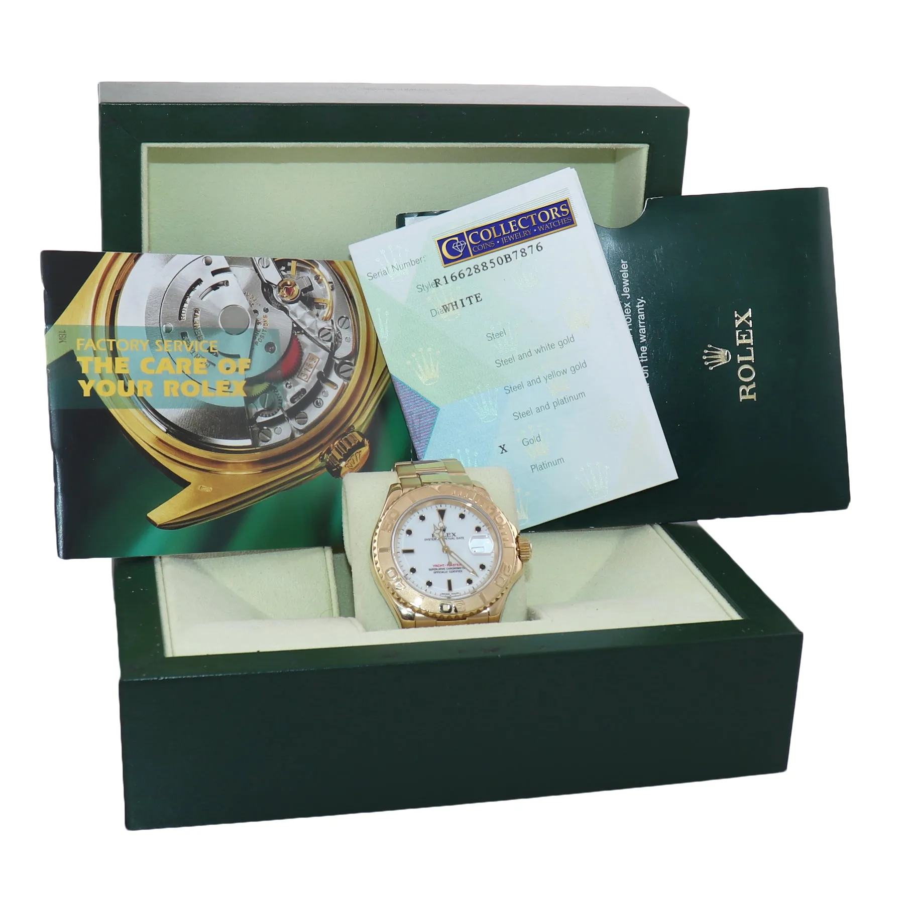 PAPERS 2004 MINT Rolex Yacht-Master 18k Yellow Gold White Dial 16628 40mm Watch