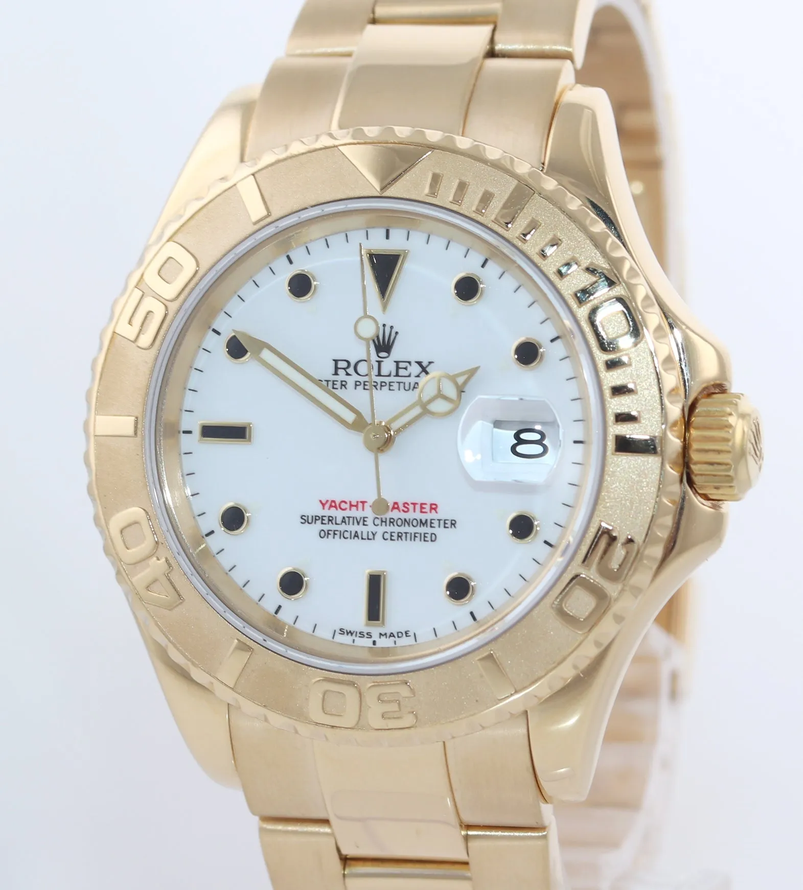 PAPERS 2005 MINT Rolex Yacht-Master 18k Yellow Gold White Dial 16628 40mm Watch