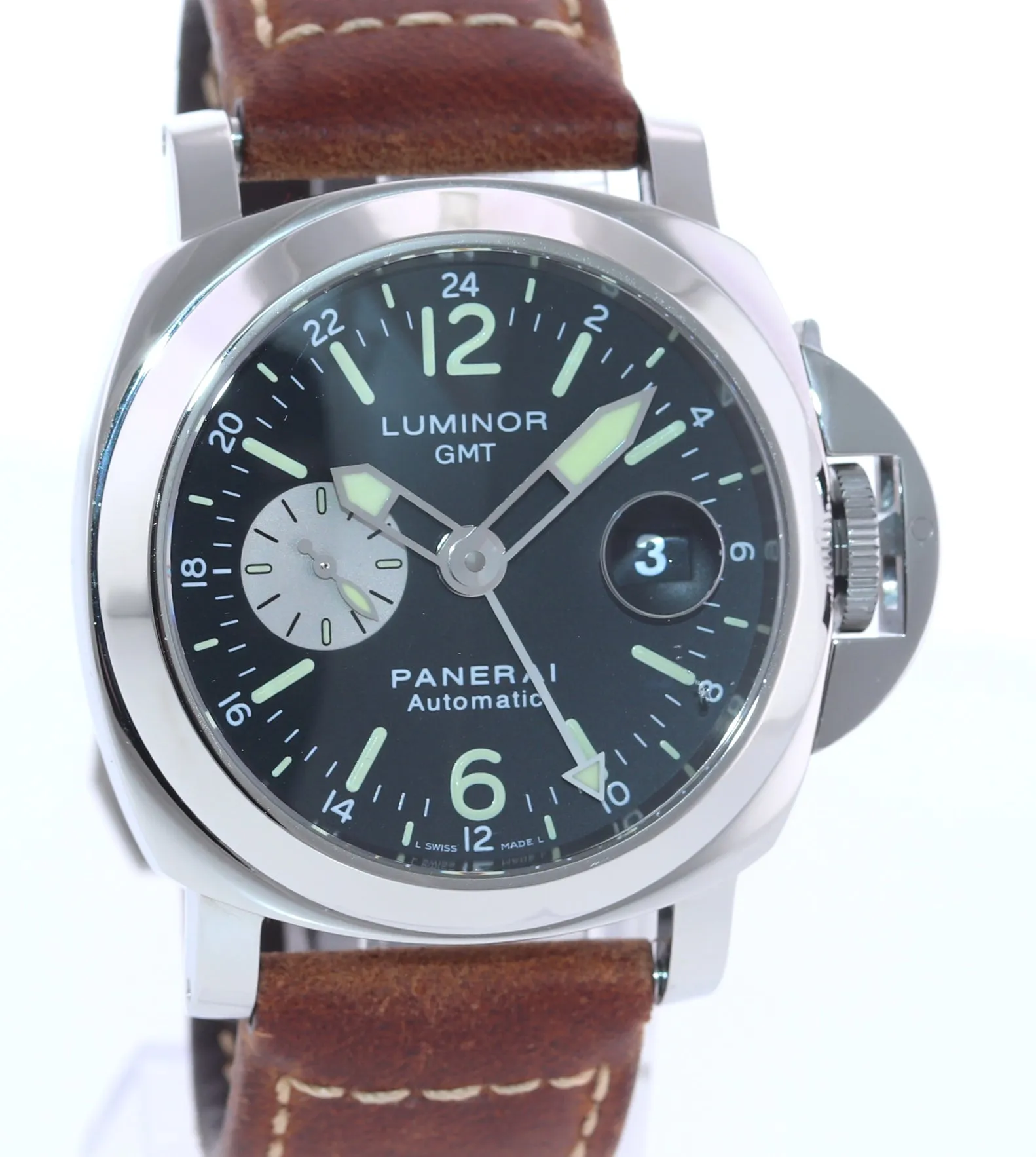 PAPERS Panerai PAM 88 Luminor GMT Date Automatic Black 44mm Steel Watch PAM00088