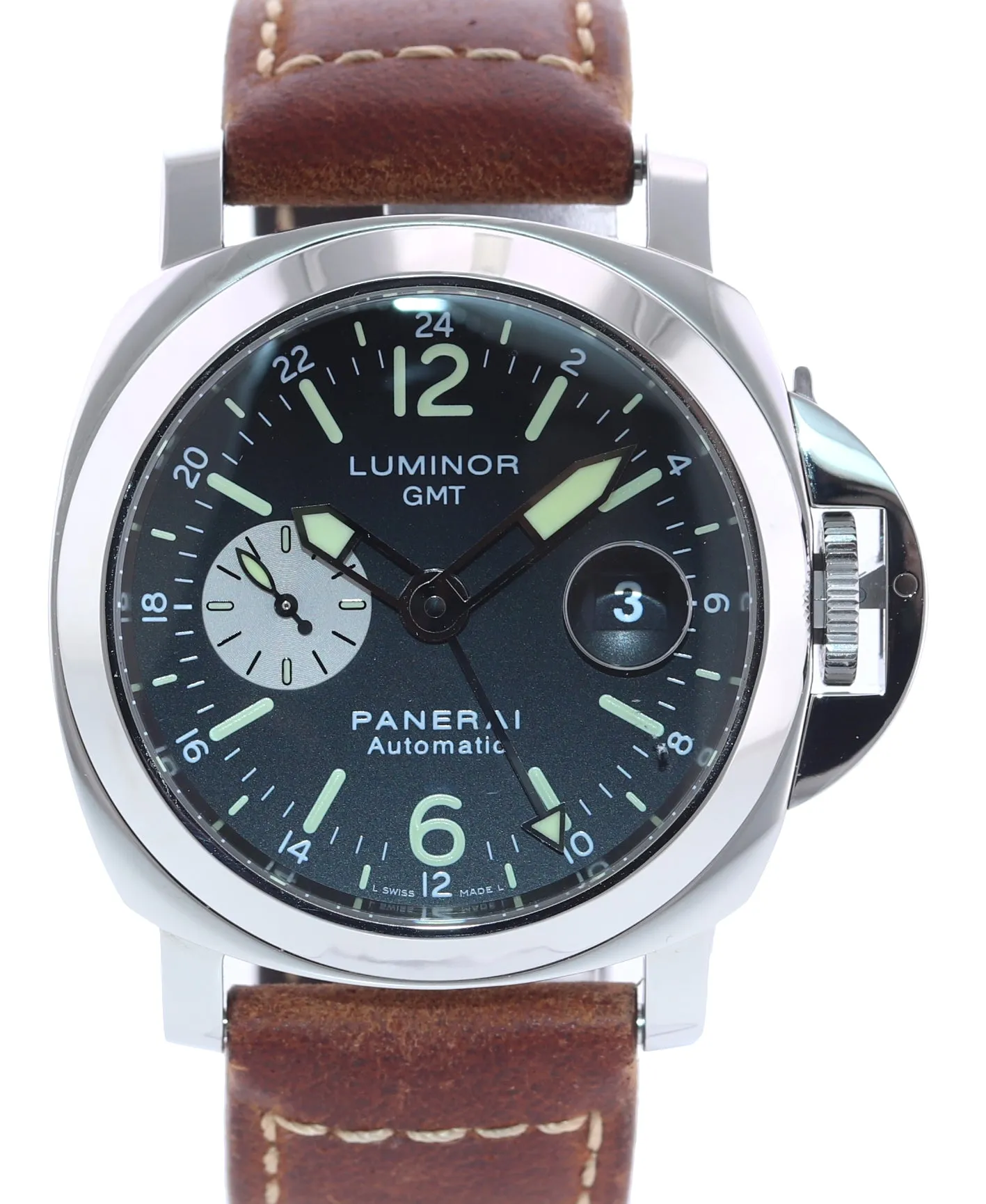 PAPERS Panerai PAM 88 Luminor GMT Date Automatic Black 44mm Steel Watch PAM00088