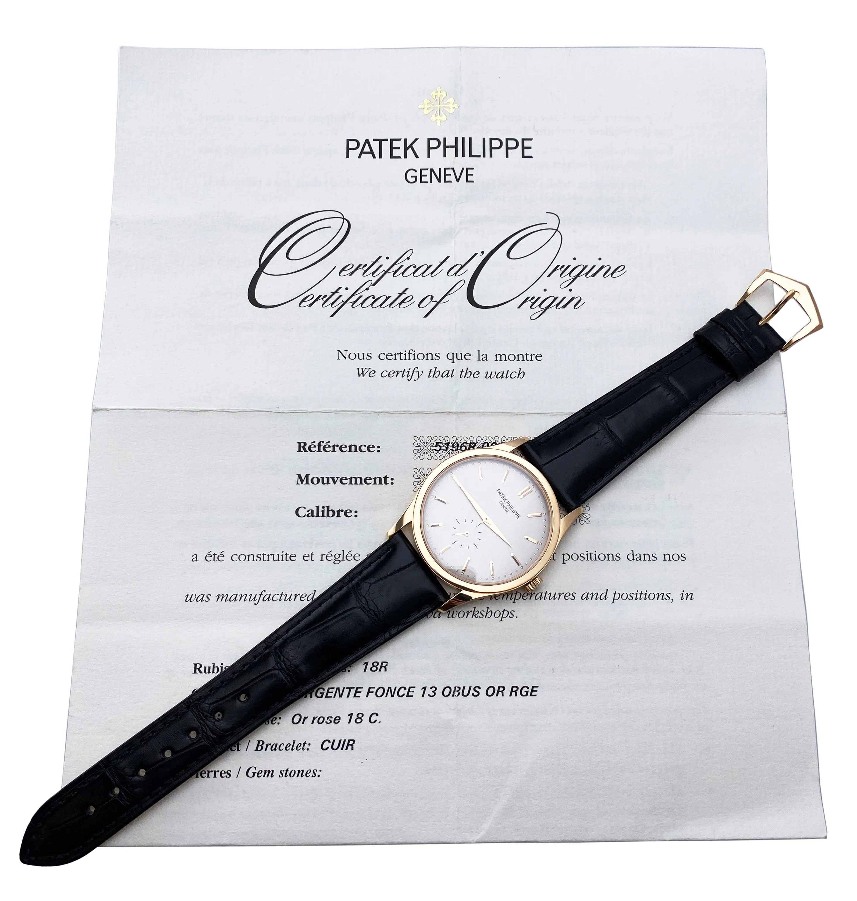 Patek Philippe Calatrava 5196R 18K Rose Gold Mens Watch With Box Papers