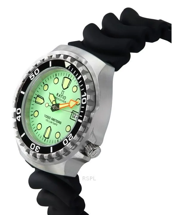Ratio FreeDiver Version 02 Helium Safe 1000M Sapphire Quartz Mint Green Dial 1038EF102V-GRN-V02 Men's Watch