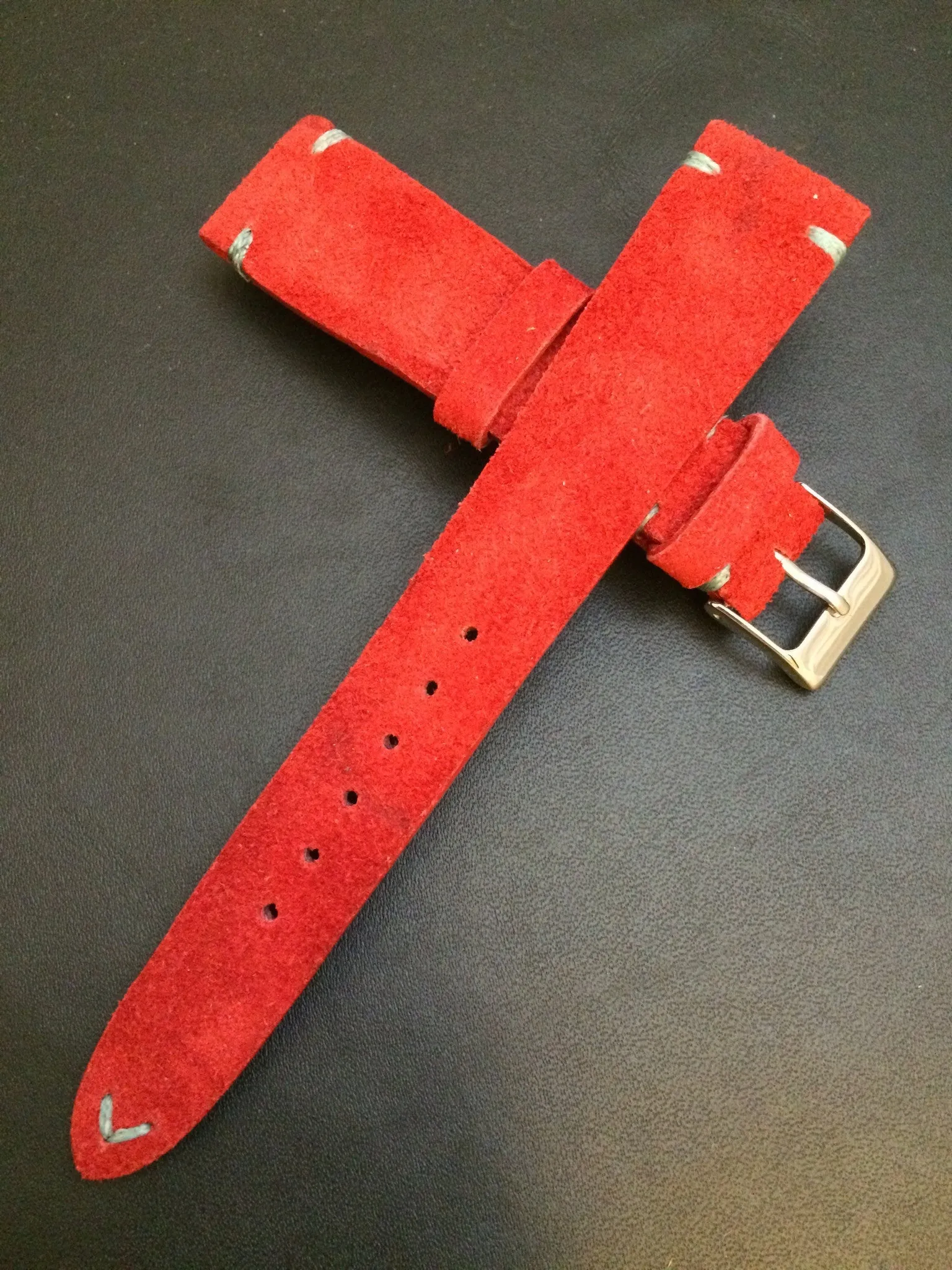 Red suede leather watch straps 20mm, Mens wristwatch Band, Anniversary gift ideas for Husband